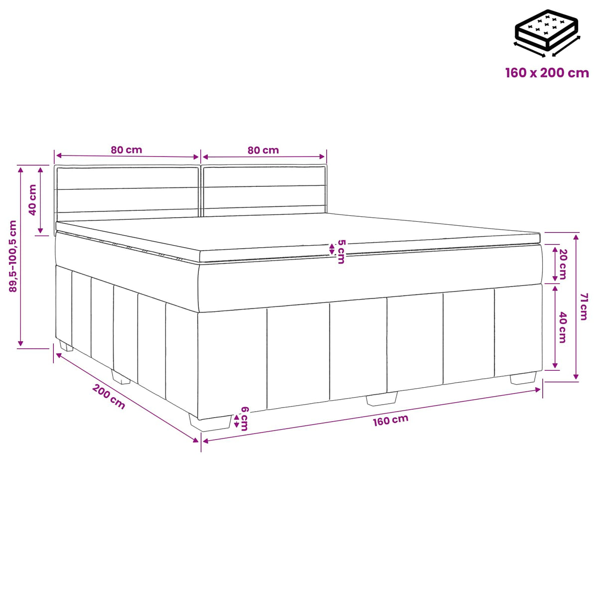 Κρεβάτι box spring με στρώμα Κρεμ 160 x 200 cm Ύφασμα