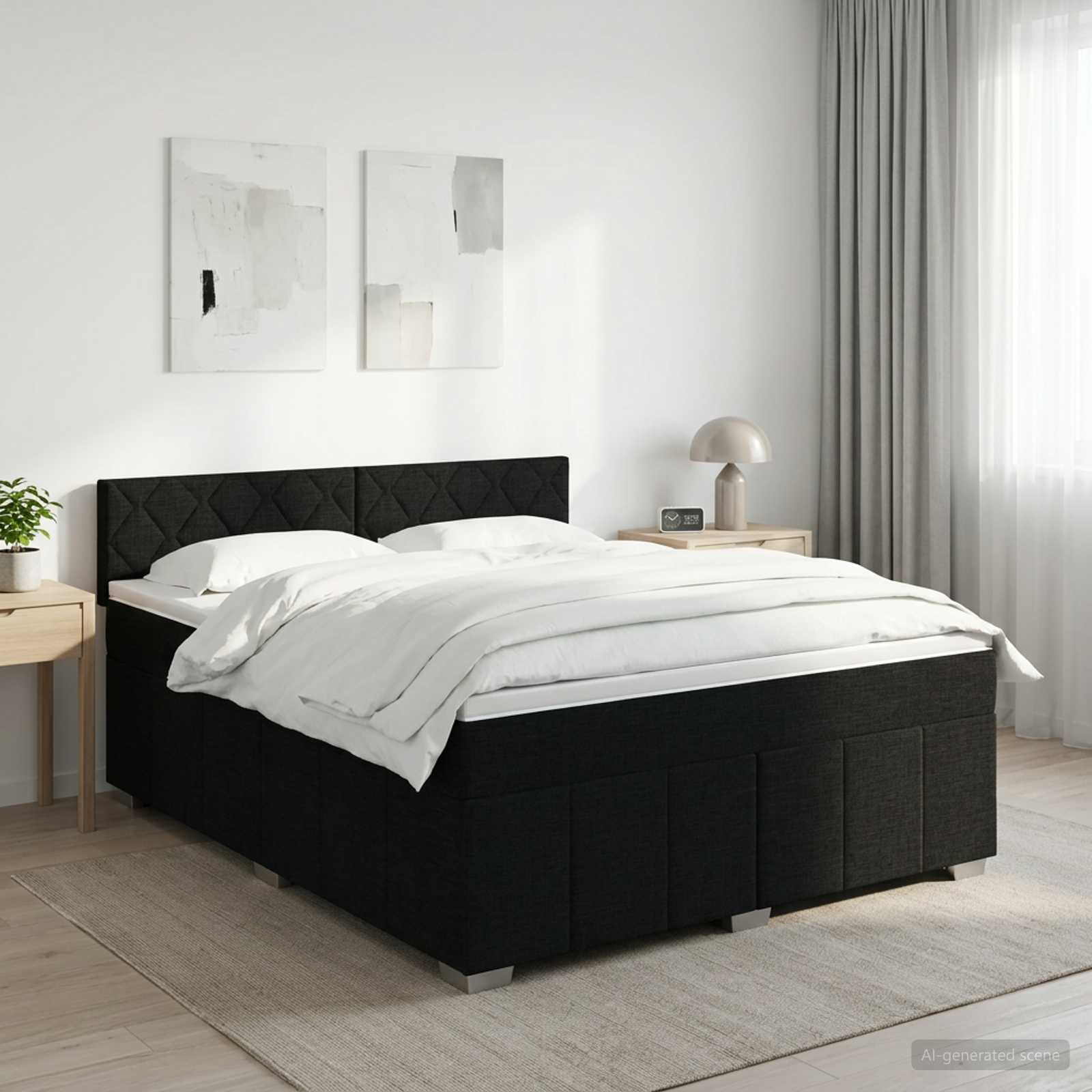 Κρεβάτι box spring με στρώμα Μαύρο 140 x 190 cm Ύφασμα