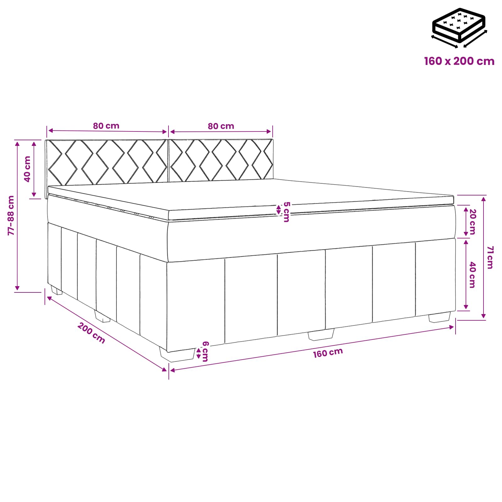 Κρεβάτι box spring με στρώμα Σκούρο Καφέ 160 x 200 cm Ύφασμα - Pakobazaar