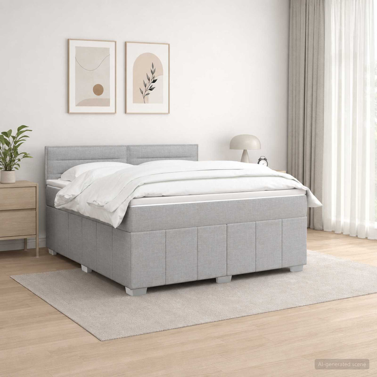 Κρεβάτι box spring με στρώμα Ανοιχτό γκρι 180 x 200 cm Ύφασμα