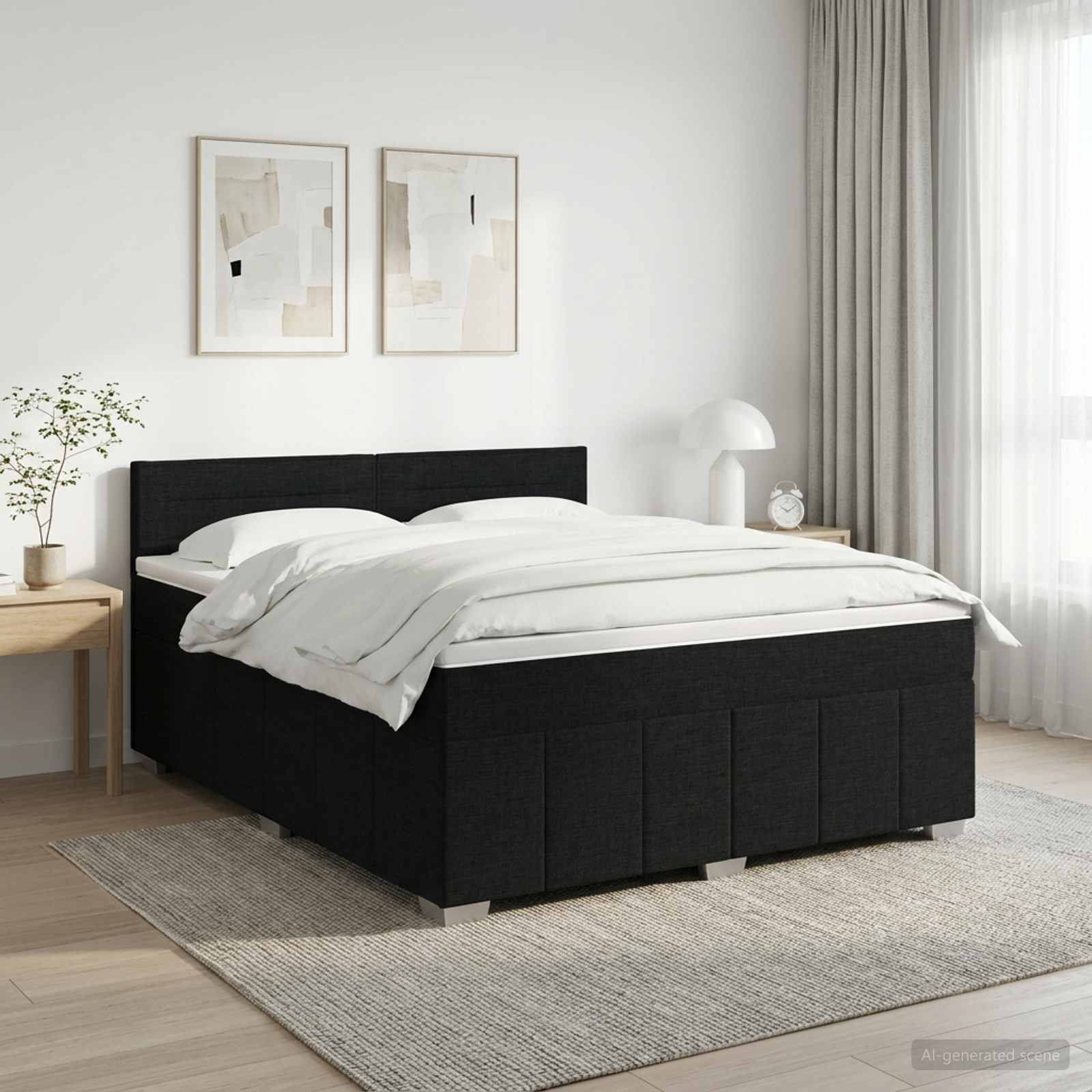Κρεβάτι box spring με στρώμα Μαύρο 140 x 200 cm Ύφασμα - Pakobazaar
