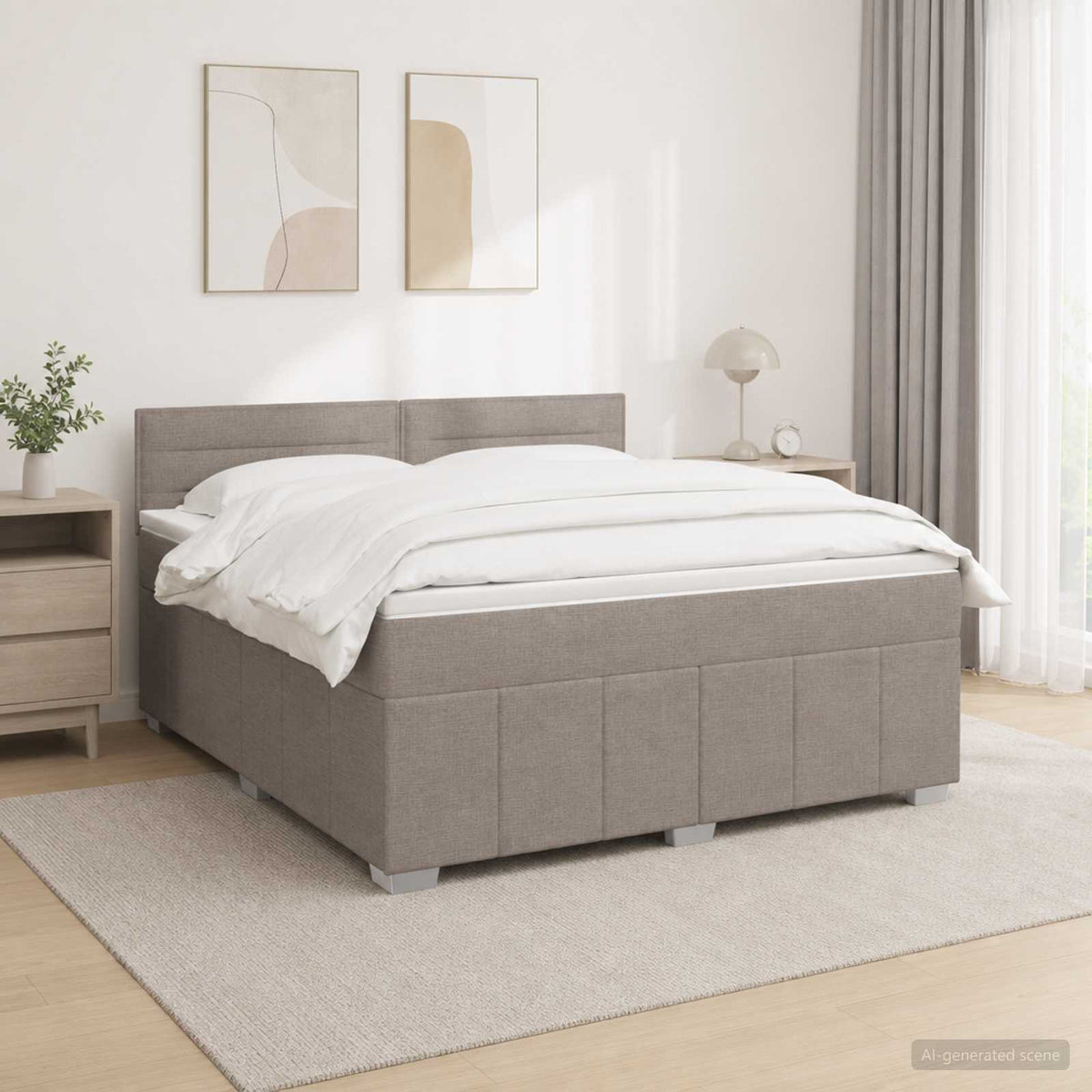 Κρεβάτι box spring με στρώμα Taupe 160 x 200 cm Ύφασμα