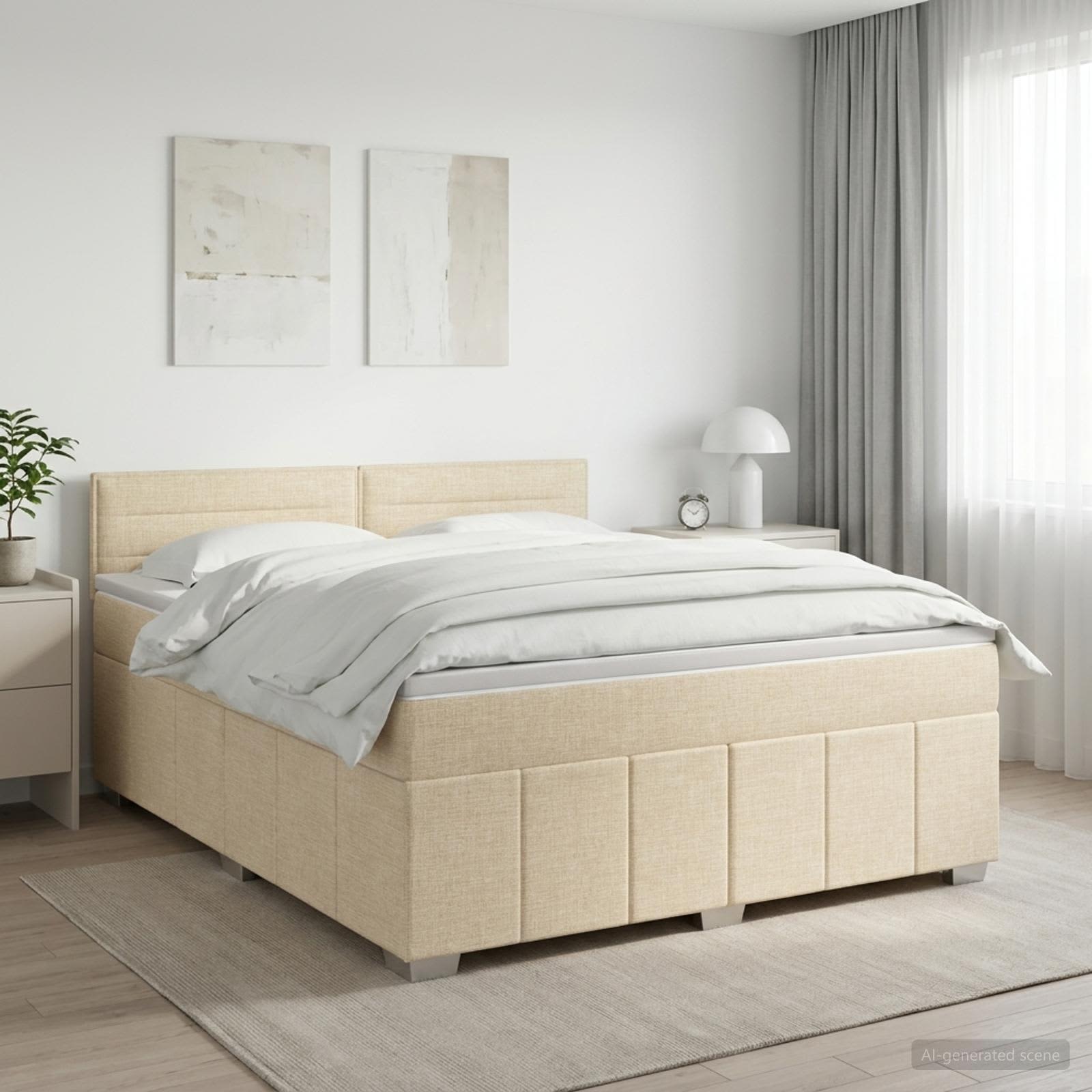 Κρεβάτι box spring με στρώμα Κρεμ 180 x 200 cm Ύφασμα - Pakobazaar