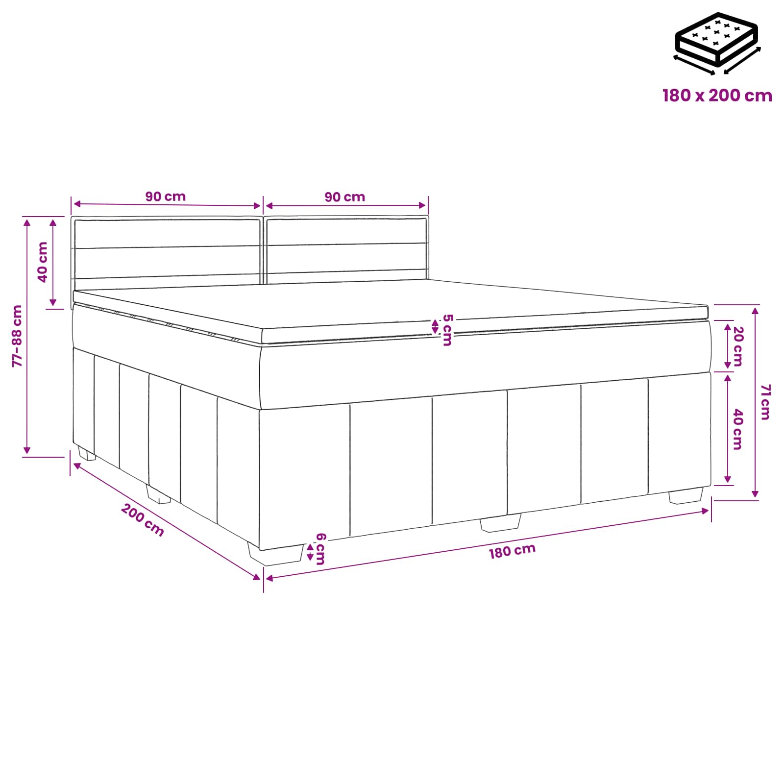 Κρεβάτι box spring με στρώμα Κρεμ 180 x 200 cm Ύφασμα - Pakobazaar