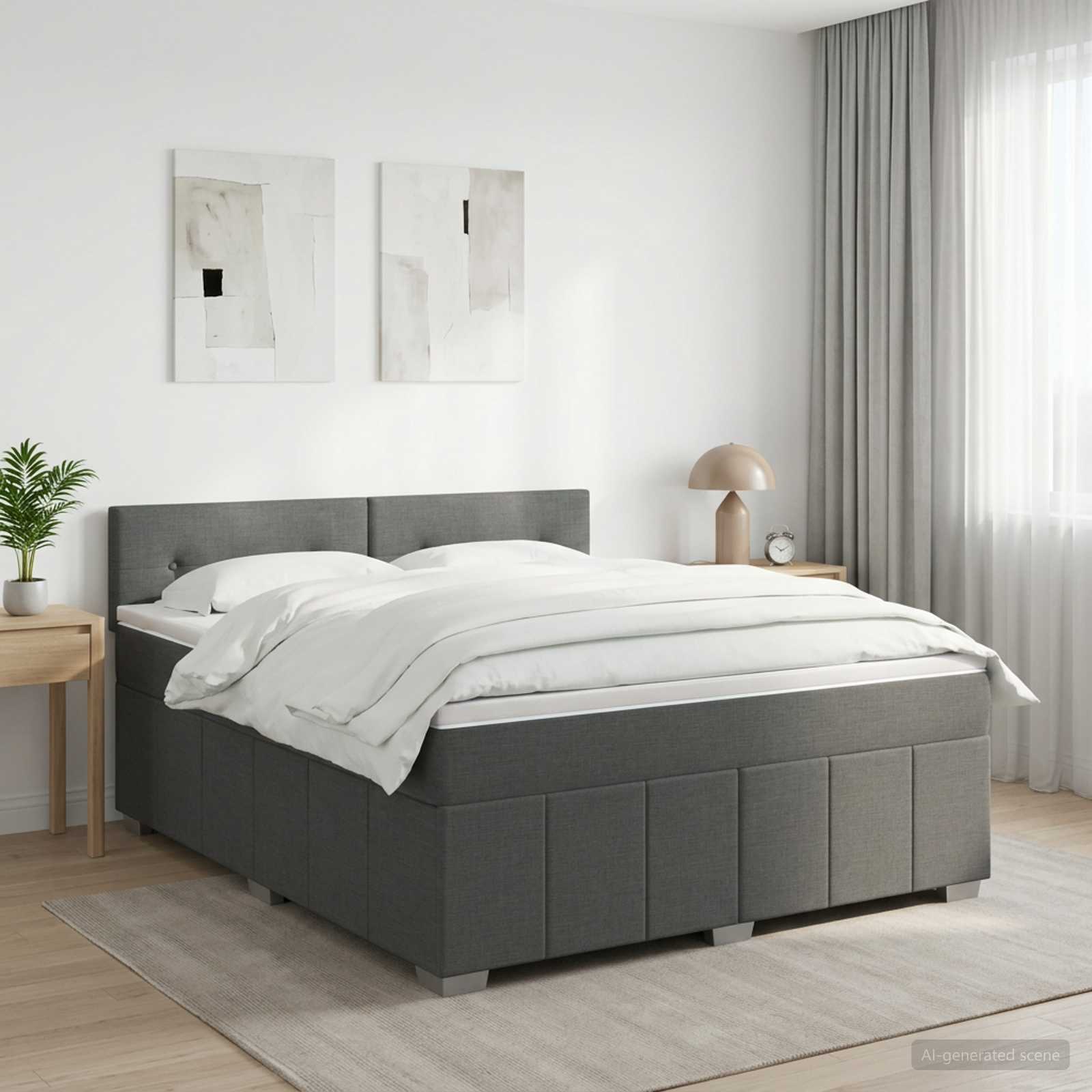 Κρεβάτι box spring με στρώμα Σκούρο Γκρι 180 x 200 cm Ύφασμα - Pakobazaar