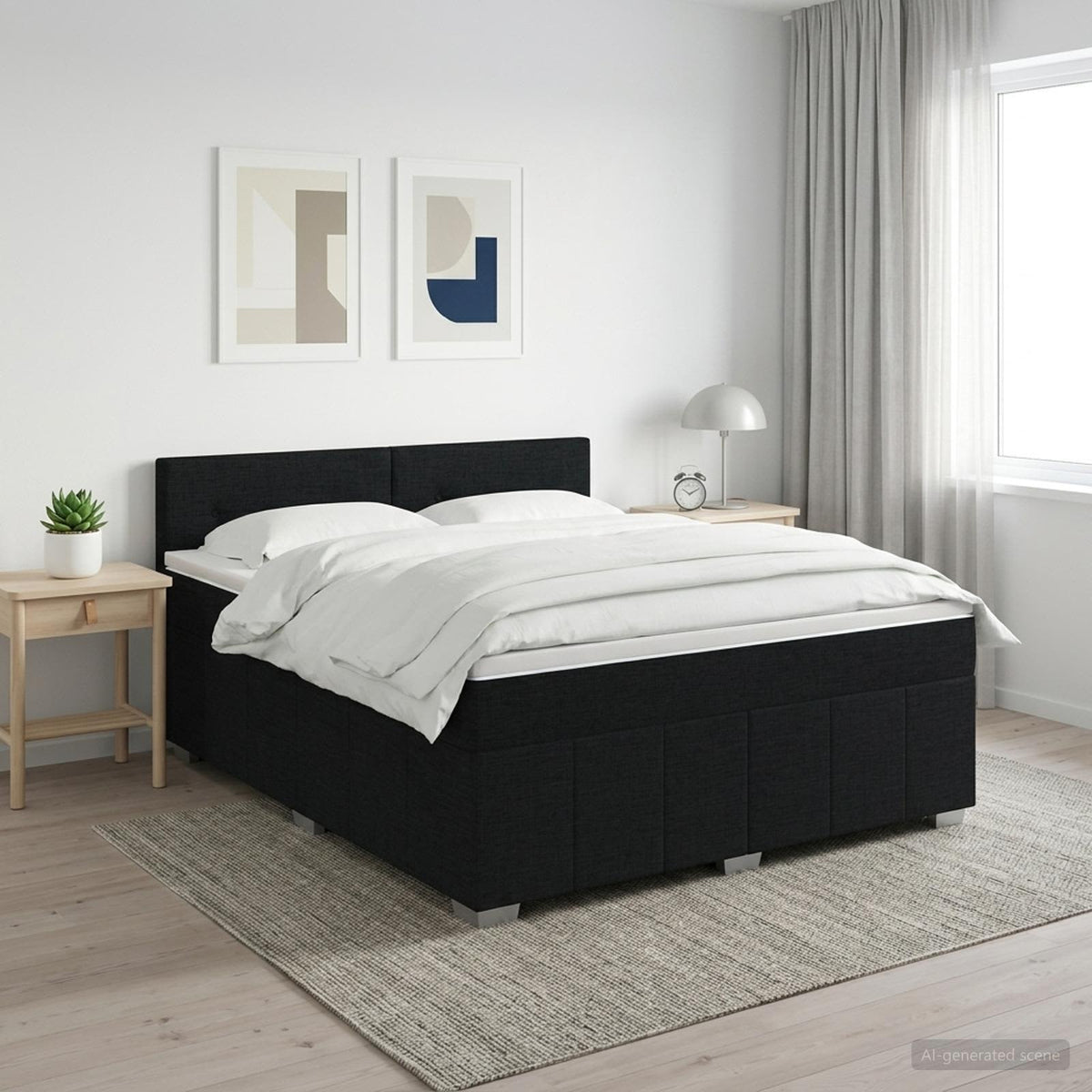 Κρεβάτι box spring με στρώμα Μαύρο 140 x 200 cm Ύφασμα - Pakobazaar