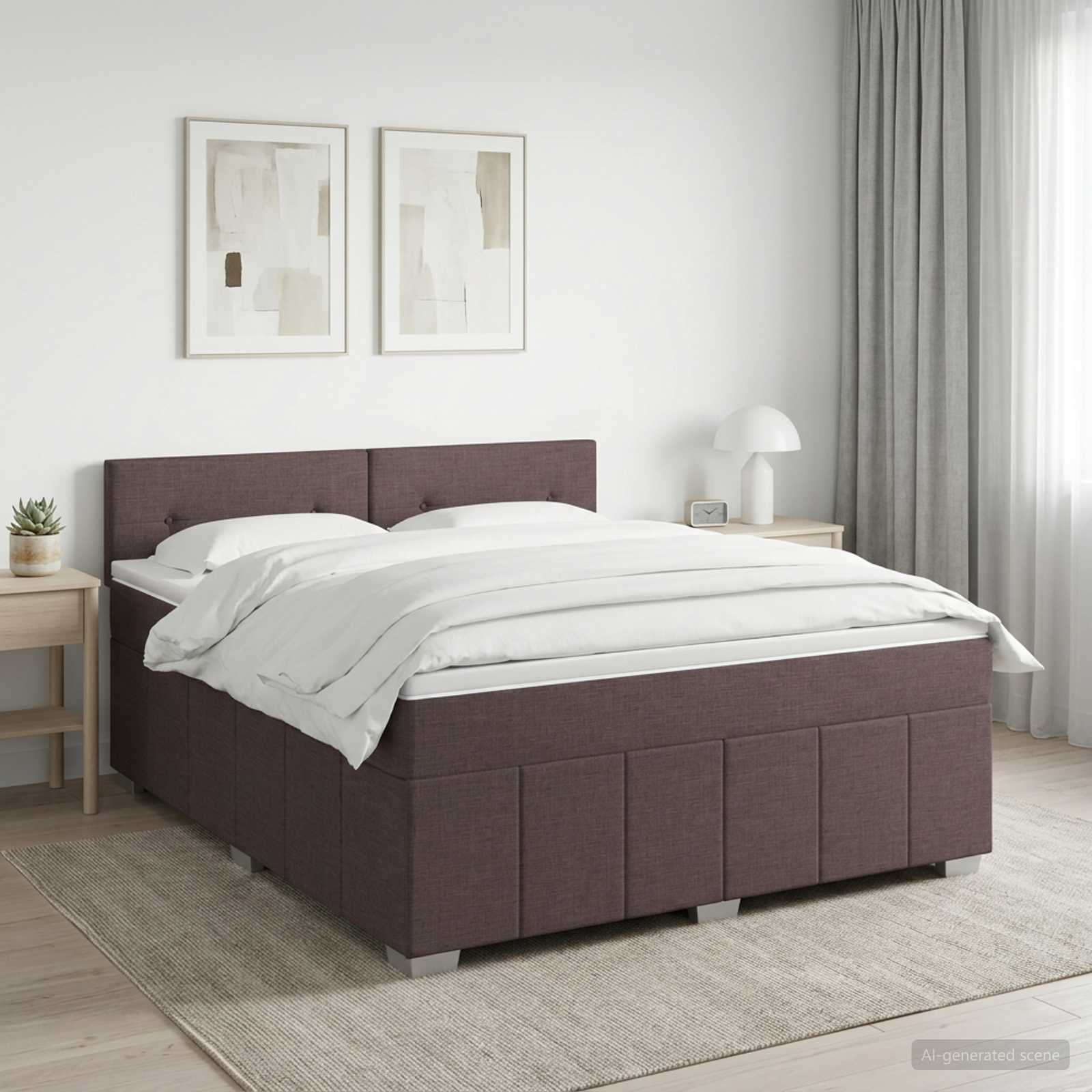 Κρεβάτι box spring με στρώμα Σκούρο Καφέ 180 x 200 cm Ύφασμα - Pakobazaar