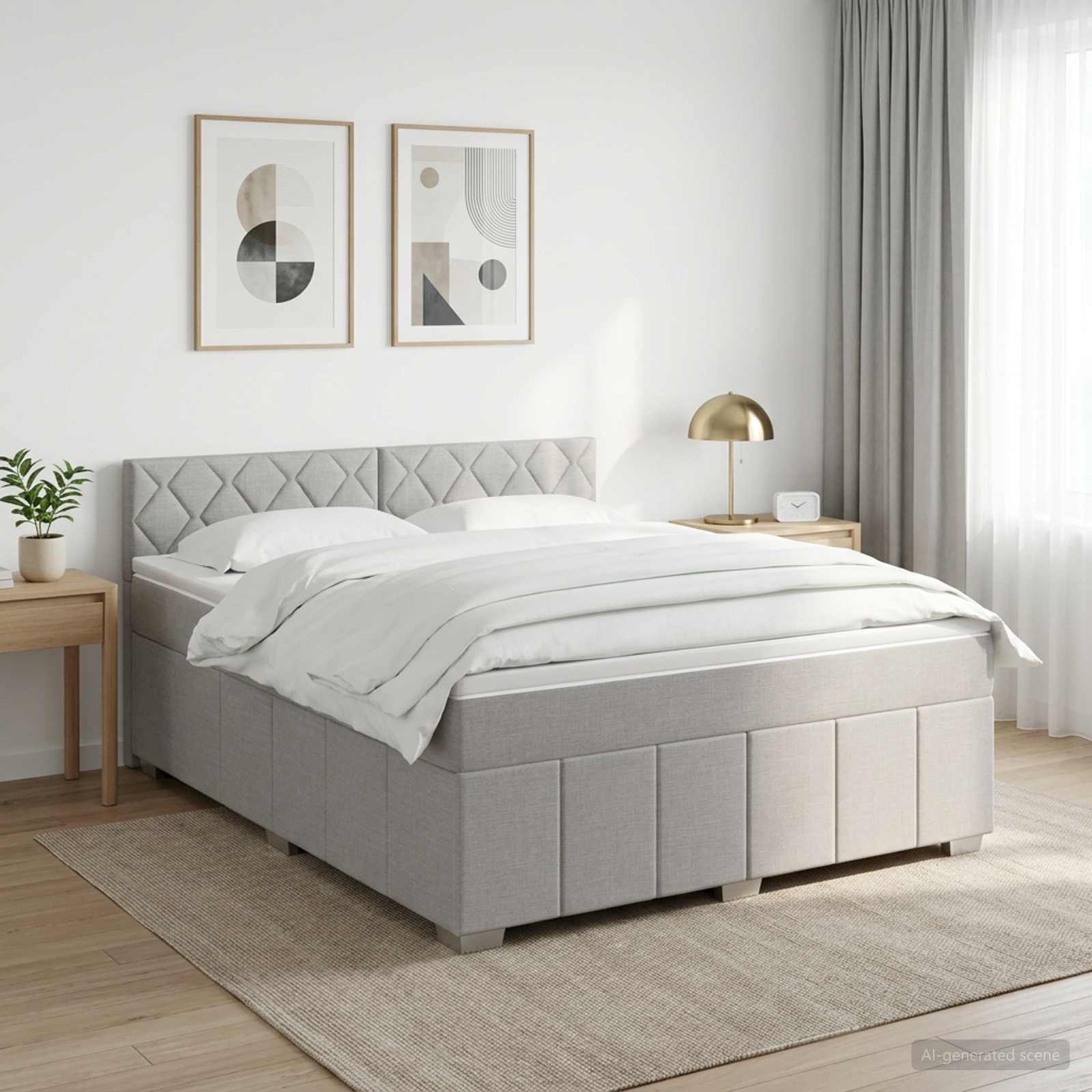 Κρεβάτι box spring με στρώμα Ανοιχτό γκρι 160 x 200 cm Ύφασμα - Pakobazaar