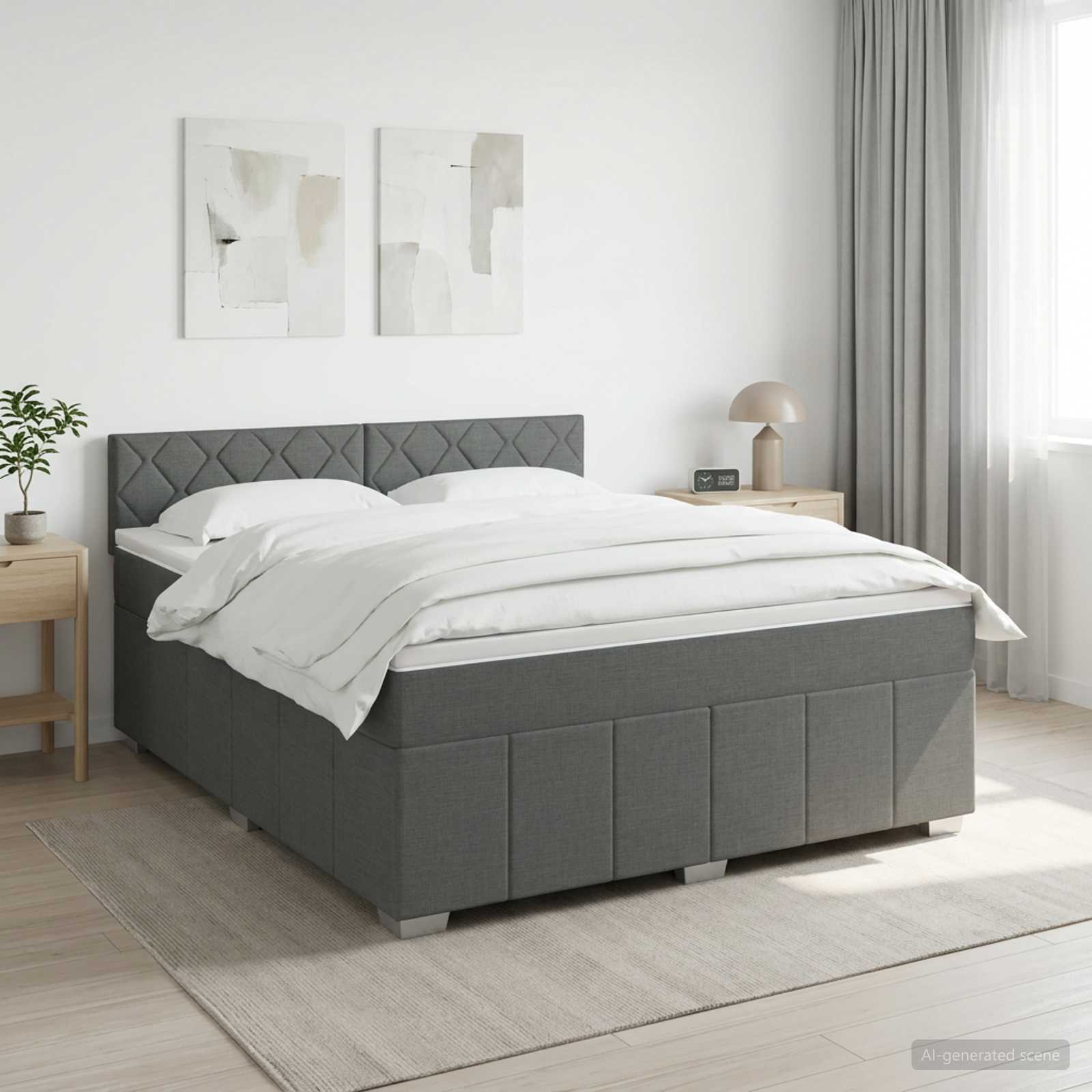Κρεβάτι box spring με στρώμα Σκούρο Γκρι 140 x 200 cm Ύφασμα