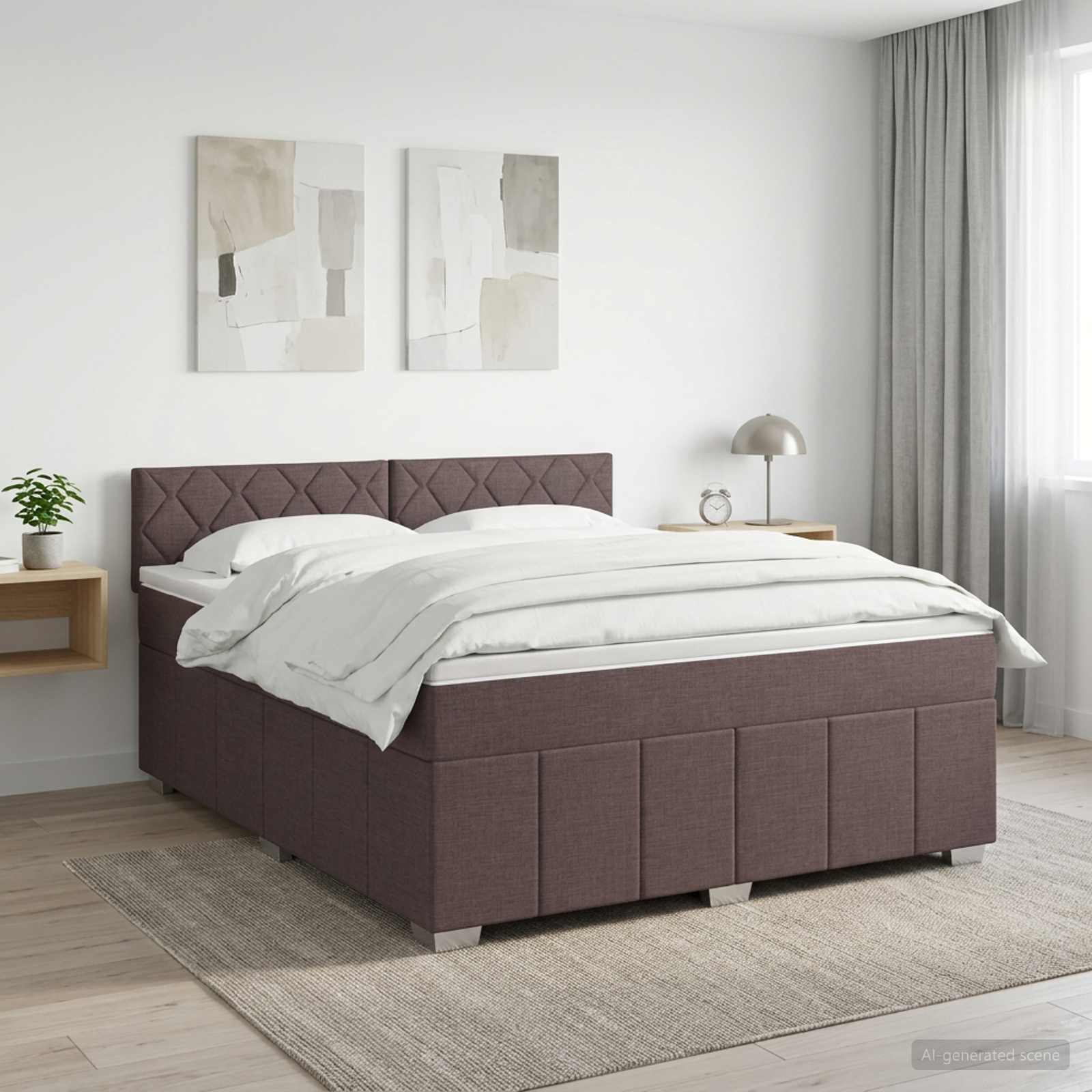 Κρεβάτι box spring με στρώμα Σκούρο Καφέ 180 x 200 cm Ύφασμα - Pakobazaar