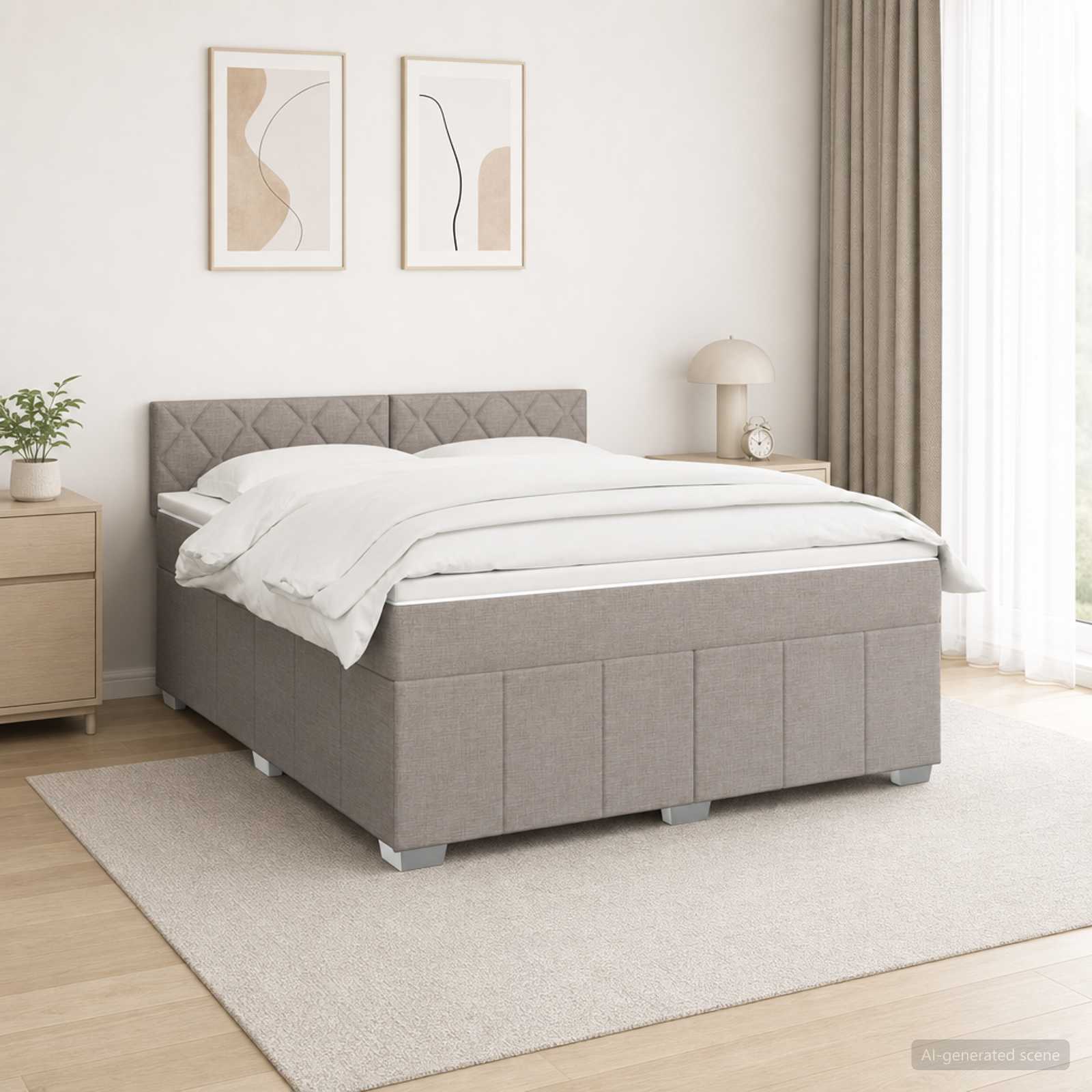 Κρεβάτι box spring με στρώμα Taupe 180 x 200 cm Ύφασμα - Pakobazaar