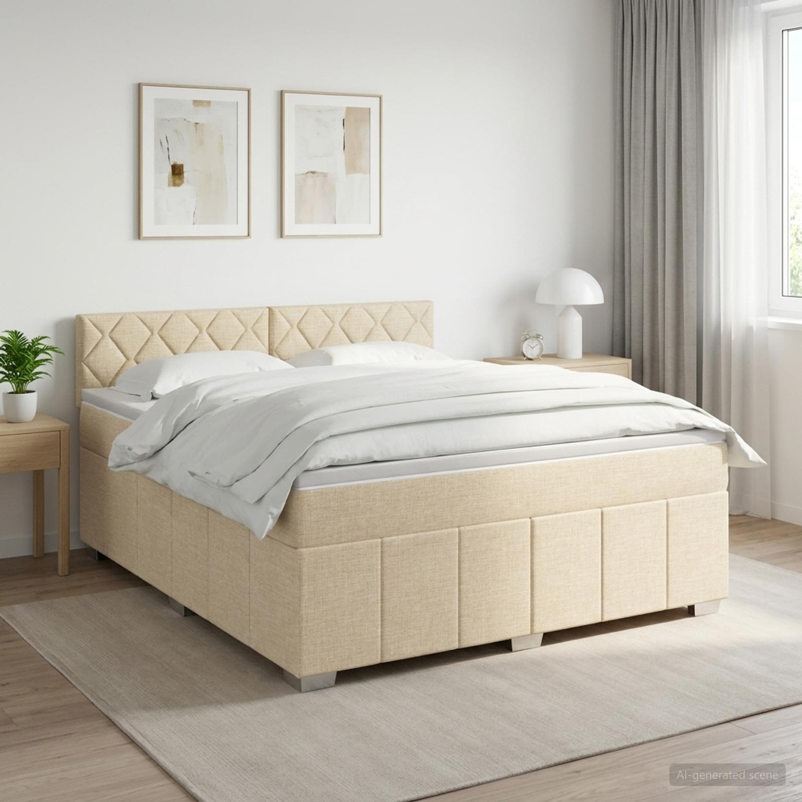 Κρεβάτι box spring με στρώμα Κρεμ 180 x 200 cm Ύφασμα - Pakobazaar