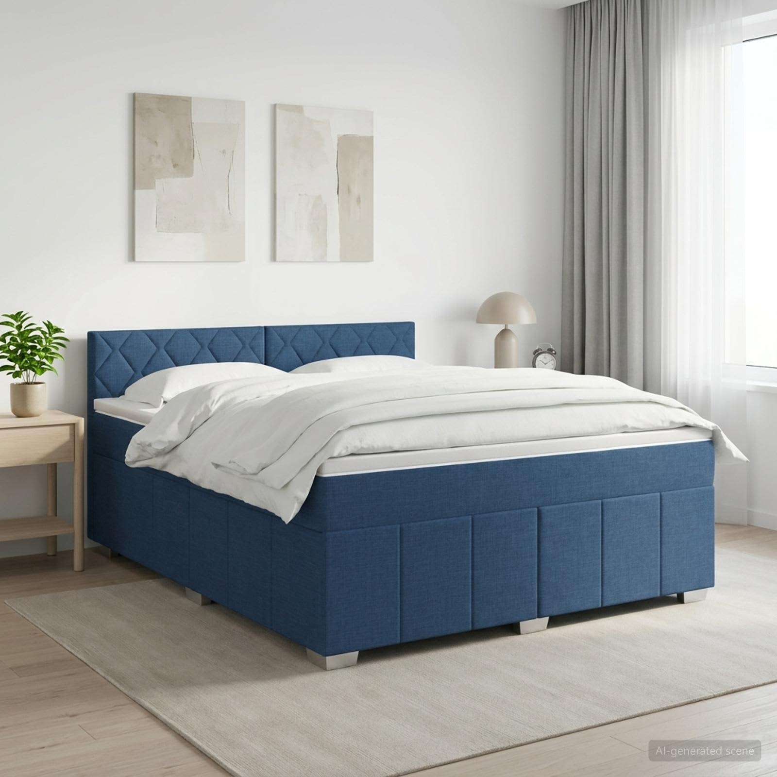 Κρεβάτι box spring με στρώμα Μπλε 140 x 190 cm Ύφασμα - Pakobazaar