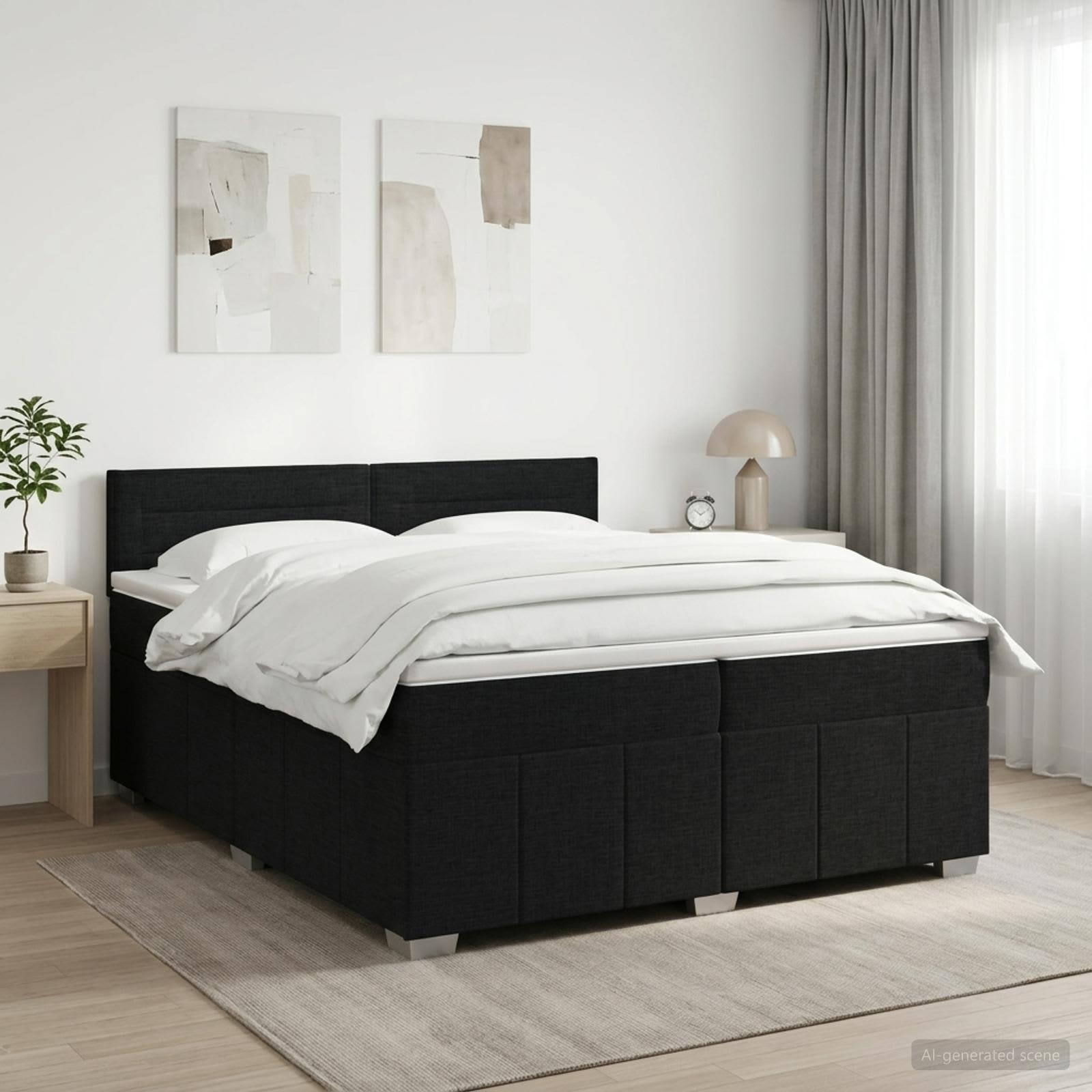 Κρεβάτι box spring με στρώμα Μαύρο 200 x 200 cm Ύφασμα