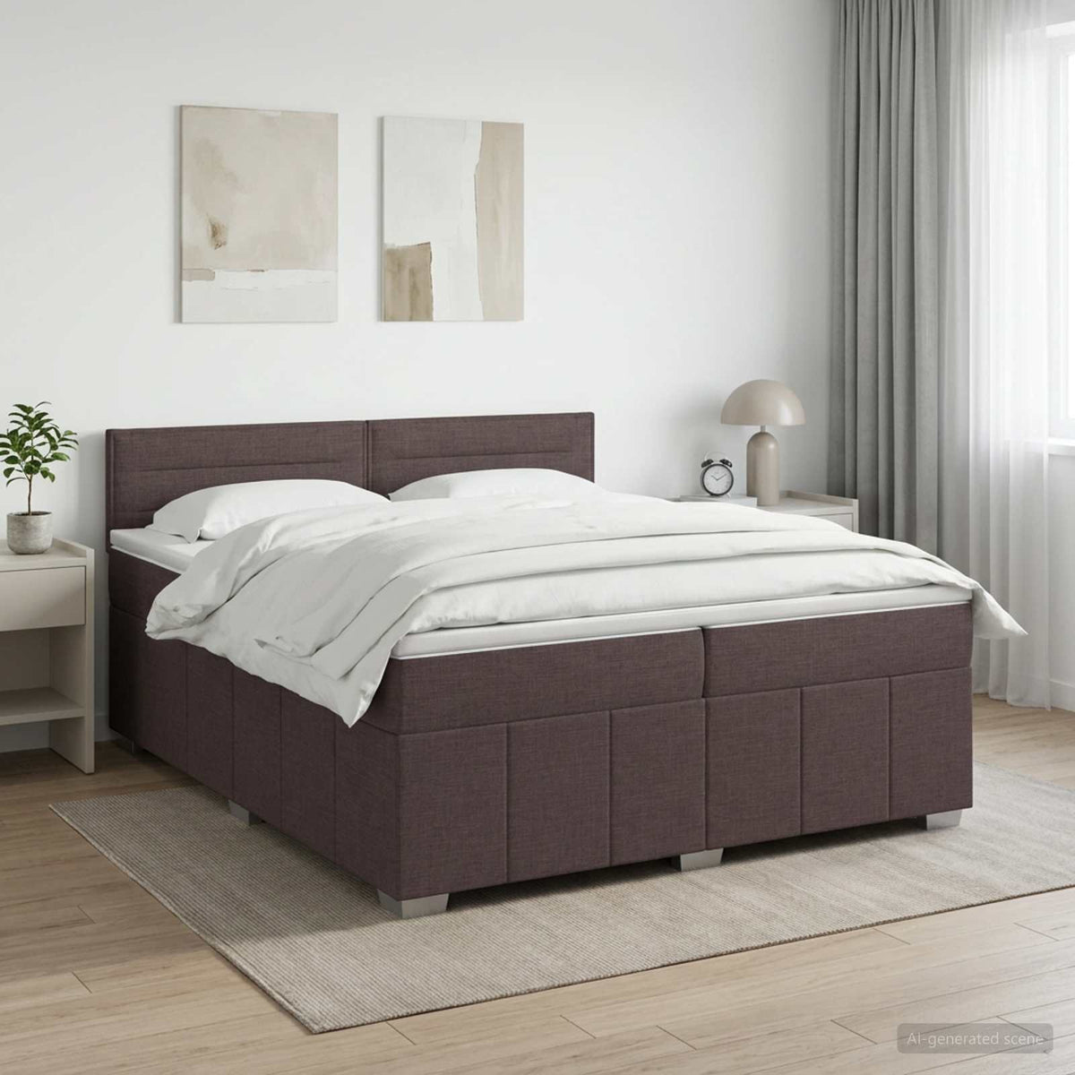 Κρεβάτι box spring με στρώμα Σκούρο Καφέ 200 x 200 cm Ύφασμα