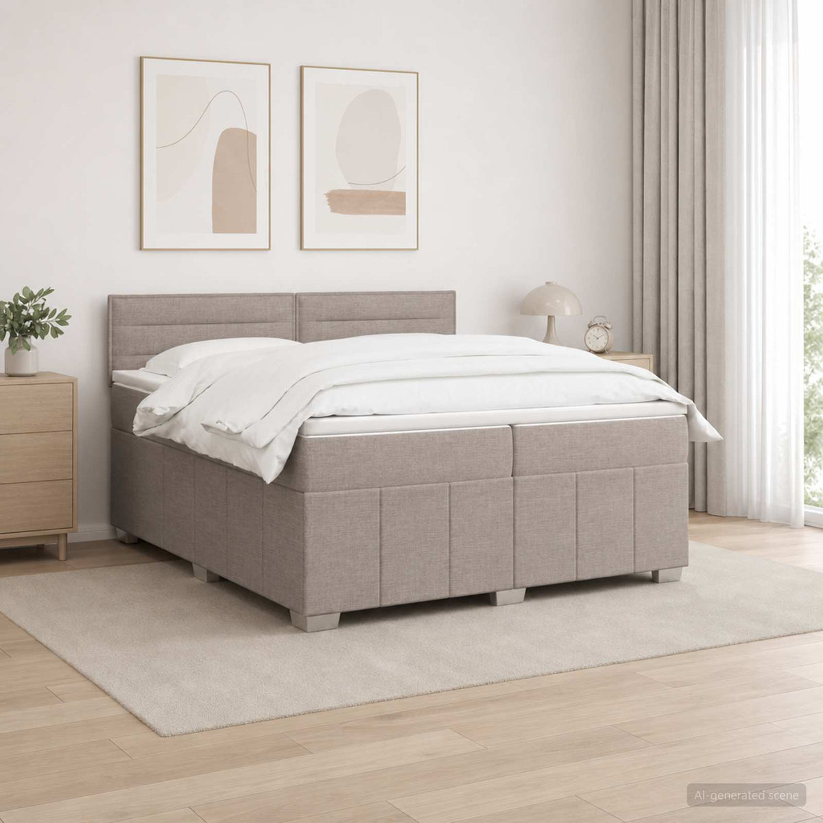 Κρεβάτι box spring με στρώμα Taupe 200 x 200 cm Ύφασμα