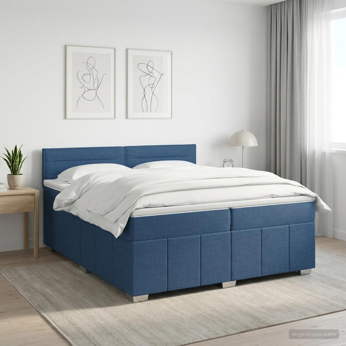 Κρεβάτι box spring με στρώμα Μπλε 200 x 200 cm Ύφασμα