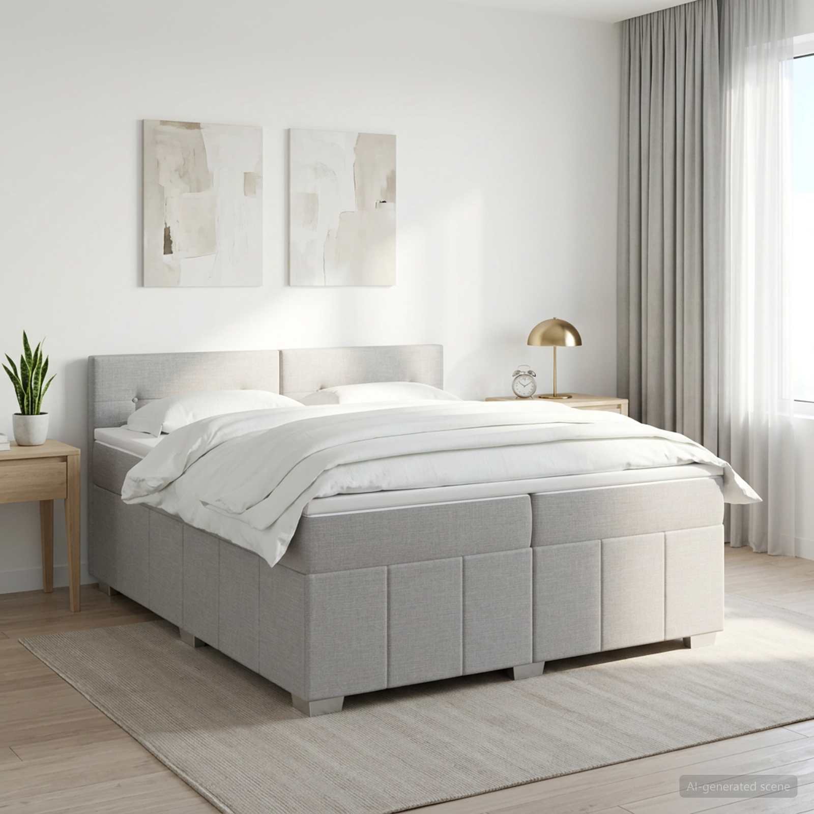 Κρεβάτι box spring με στρώμα Ανοιχτό γκρι 200 x 200 cm Ύφασμα - Pakobazaar