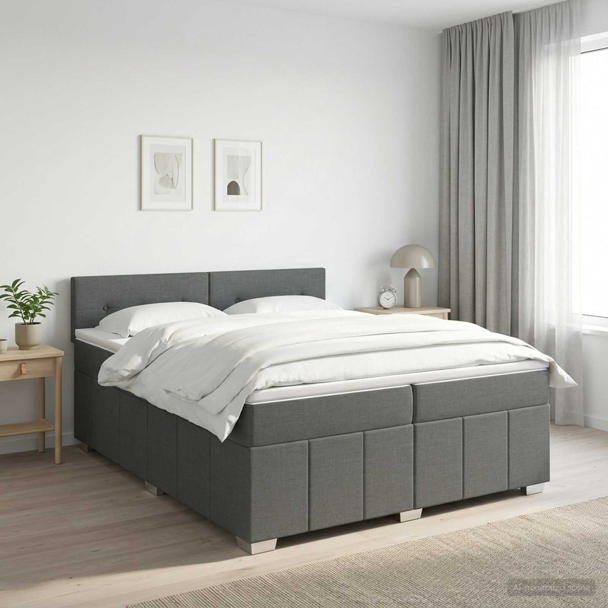 Κρεβάτι box spring με στρώμα Σκούρο Γκρι 200 x 200 cm Ύφασμα - Pakobazaar