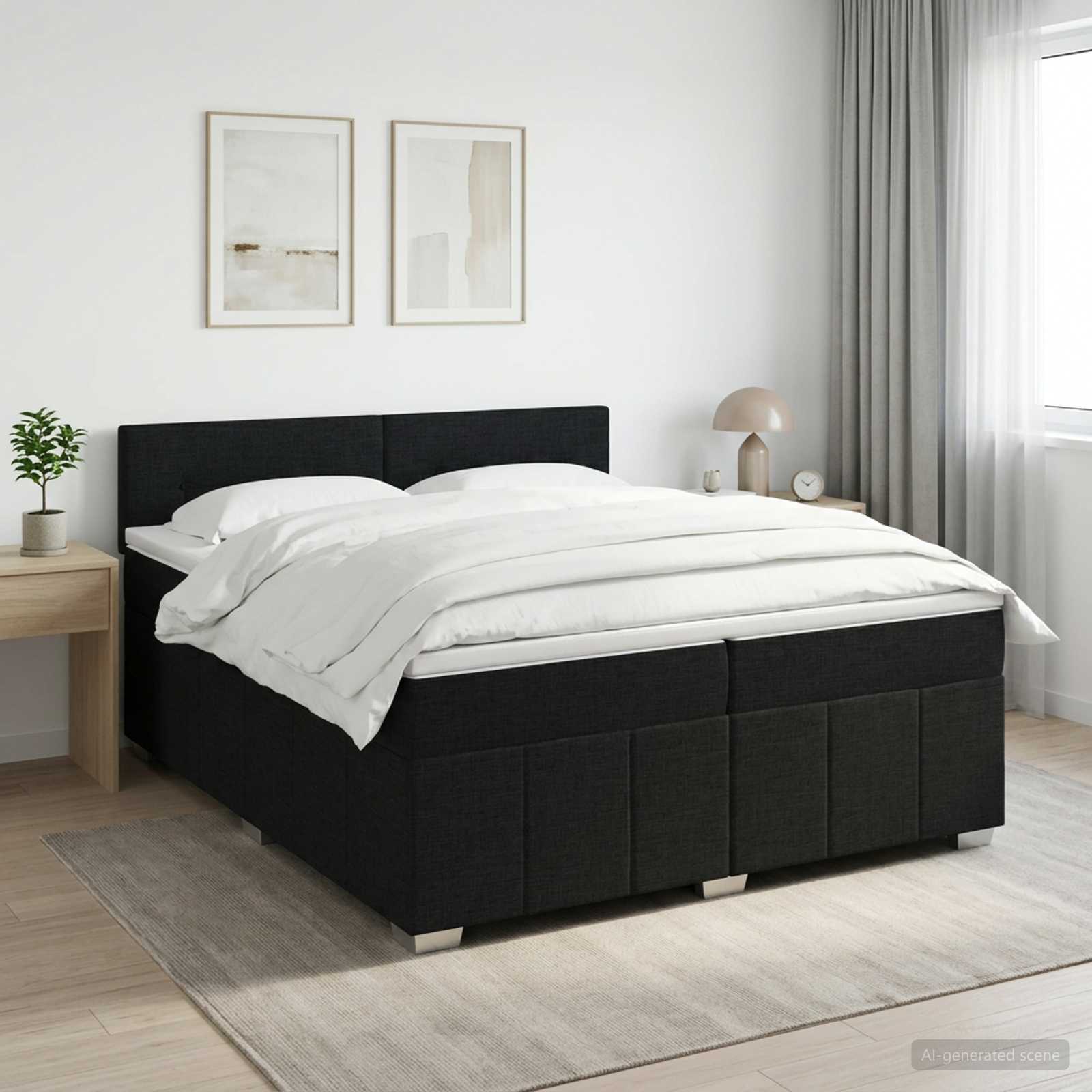 Κρεβάτι box spring με στρώμα Μαύρο 200 x 200 cm Ύφασμα - Pakobazaar