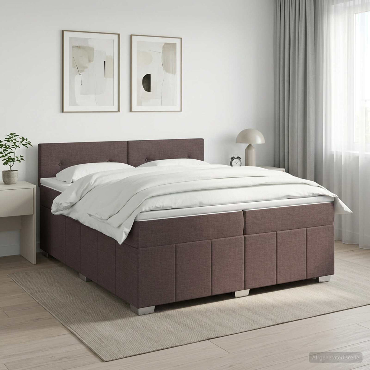Κρεβάτι box spring με στρώμα Σκούρο Καφέ 200 x 200 cm Ύφασμα - Pakobazaar