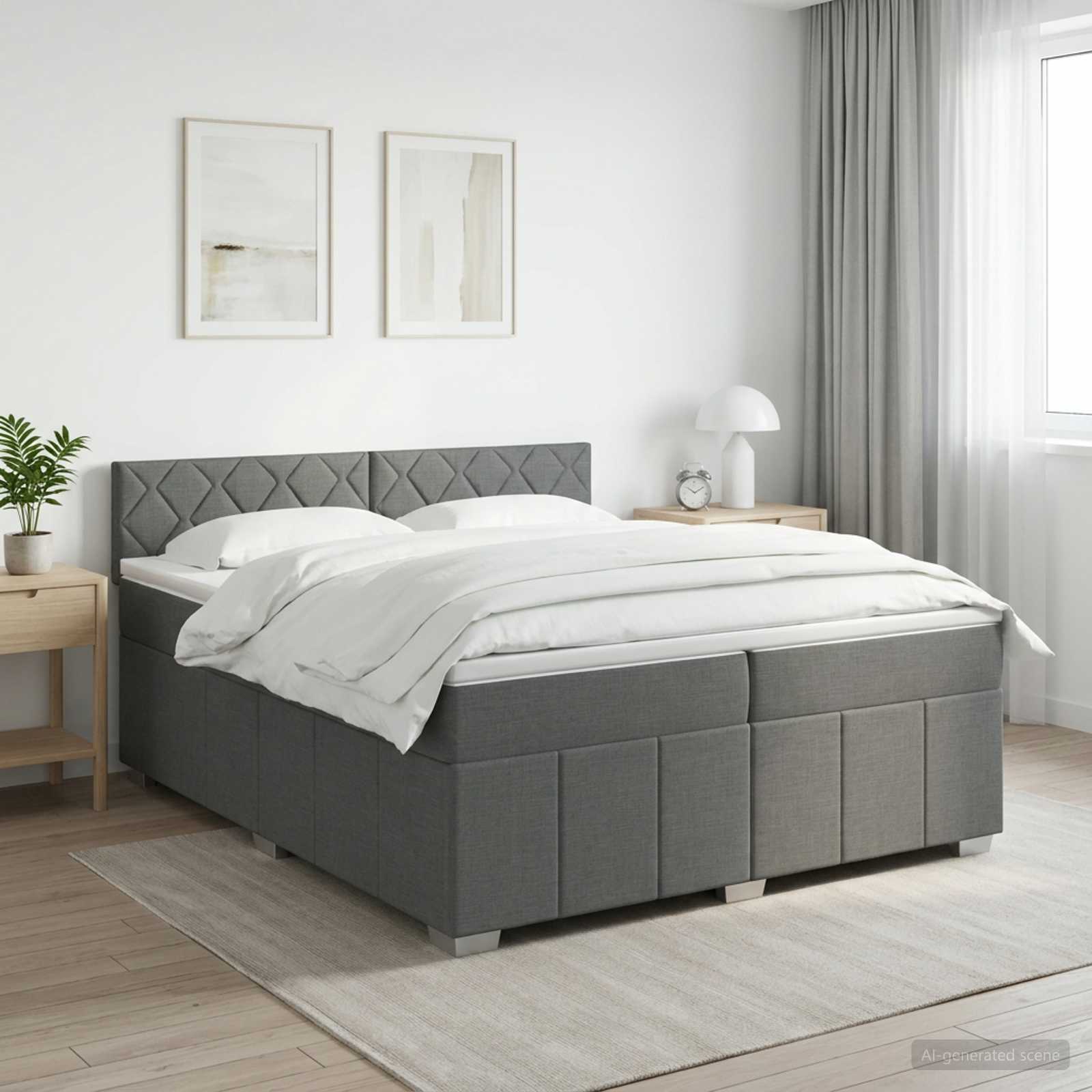 Κρεβάτι box spring με στρώμα Σκούρο Γκρι 200 x 200 cm Ύφασμα - Pakobazaar