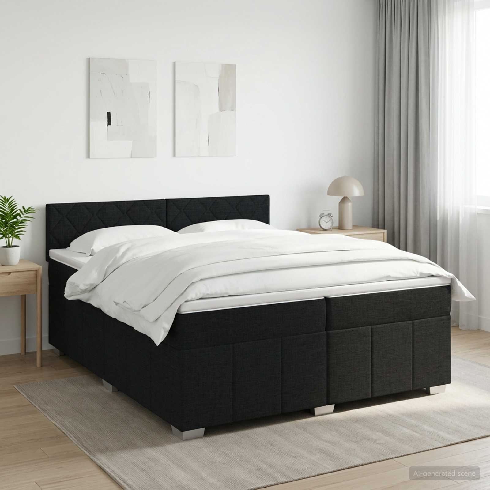 Κρεβάτι box spring με στρώμα Μαύρο 200 x 200 cm Ύφασμα