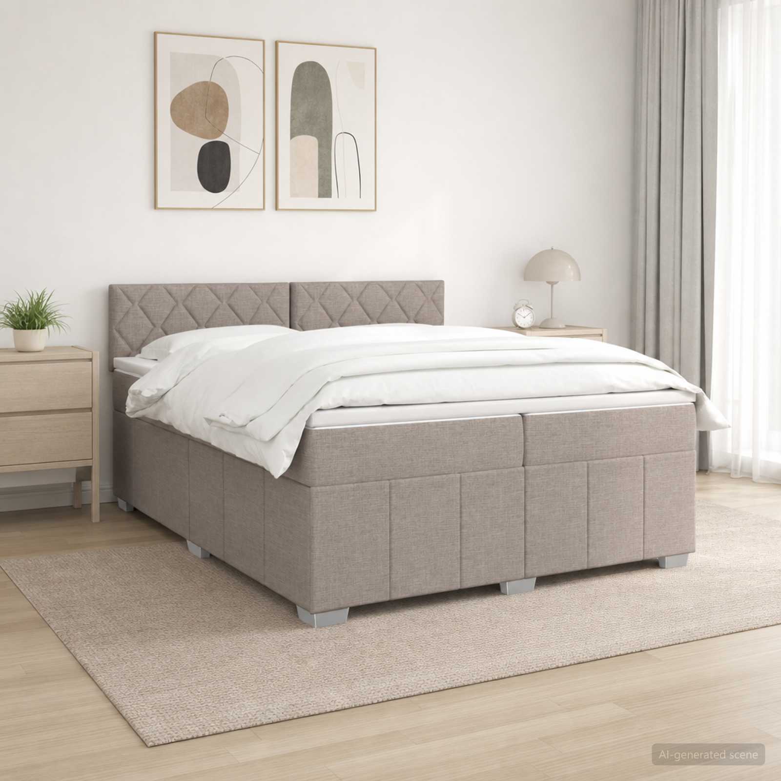 Κρεβάτι box spring με στρώμα Taupe 200 x 200 cm Ύφασμα - Pakobazaar
