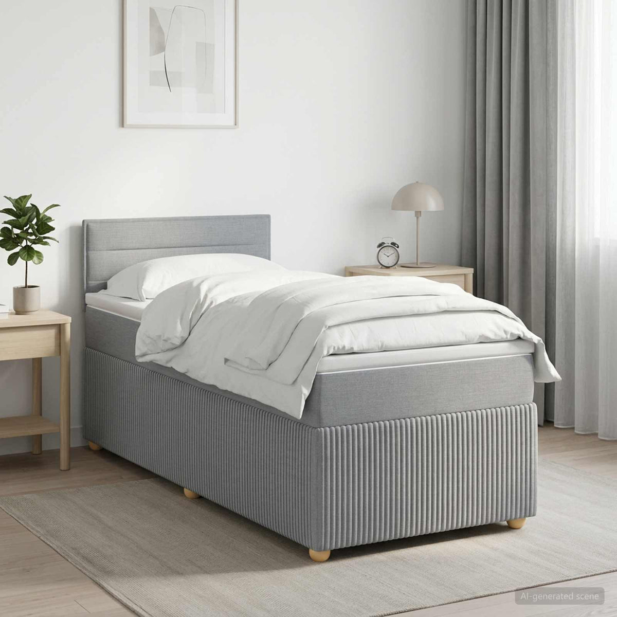 Κρεβάτι box spring με στρώμα Ανοιχτό γκρι 90 x 190 cm Ύφασμα - Pakobazaar
