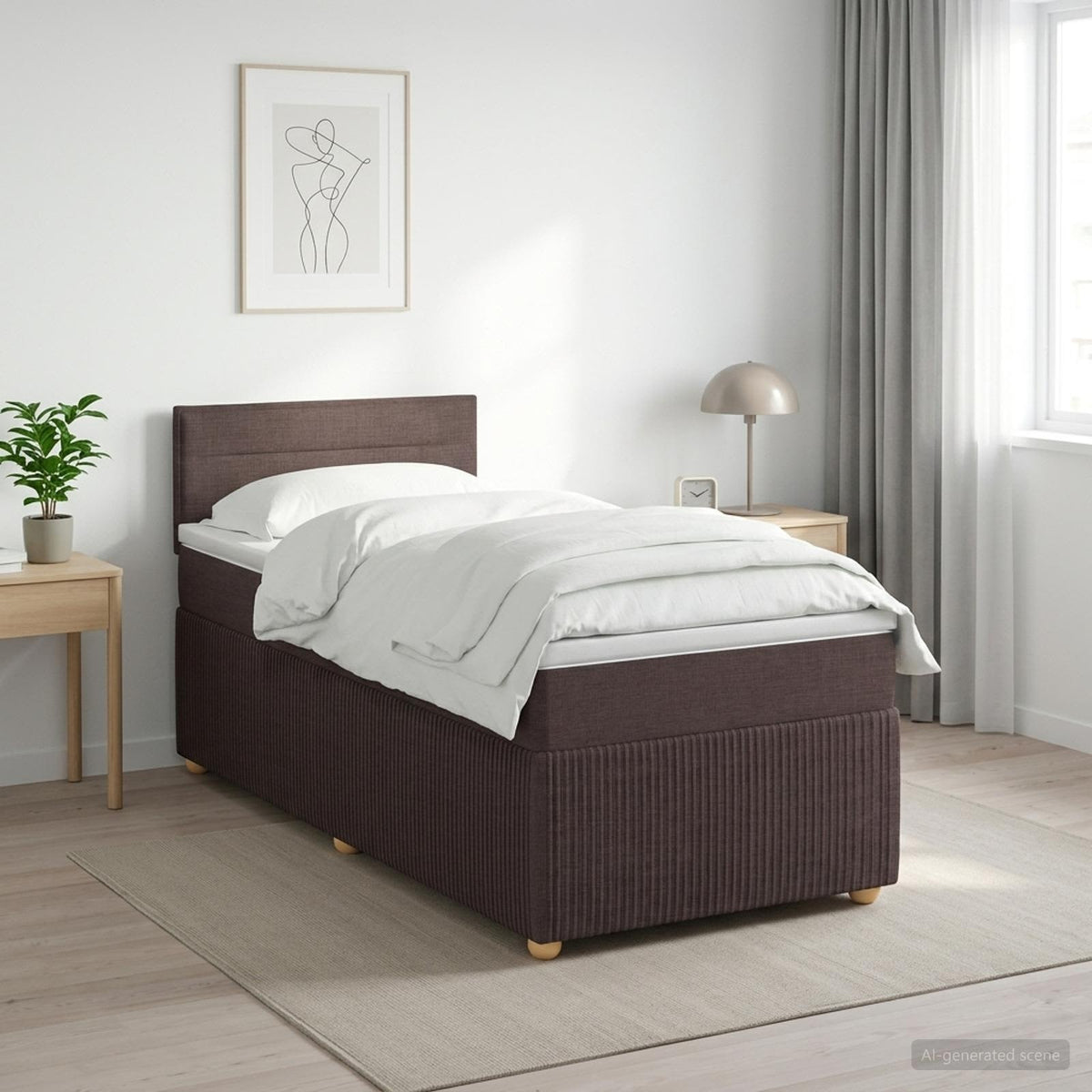 Κρεβάτι box spring με στρώμα Σκούρο Καφέ 100 x 200 cm Ύφασμα - Pakobazaar