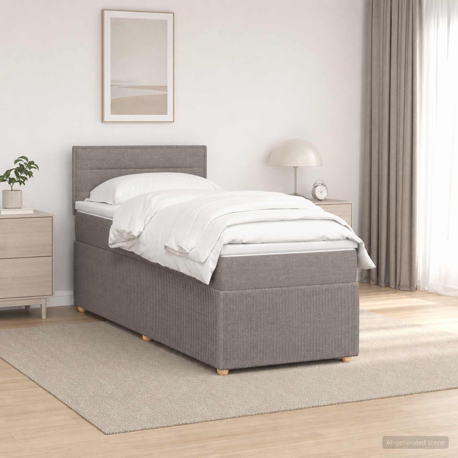 Κρεβάτι box spring με στρώμα Taupe 90 x 200 cm Ύφασμα