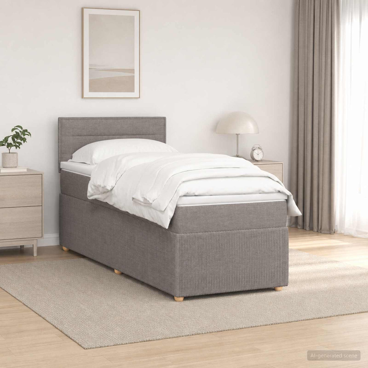Κρεβάτι box spring με στρώμα Taupe 90 x 200 cm Ύφασμα - Pakobazaar