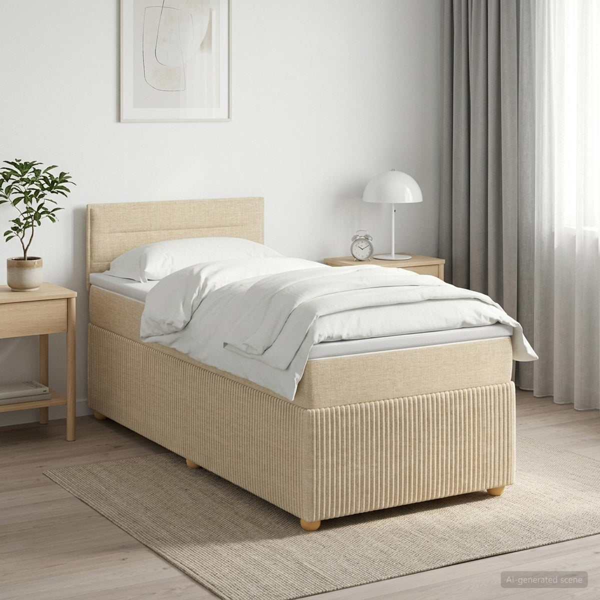 Κρεβάτι box spring με στρώμα Κρεμ 90 x 200 cm Ύφασμα