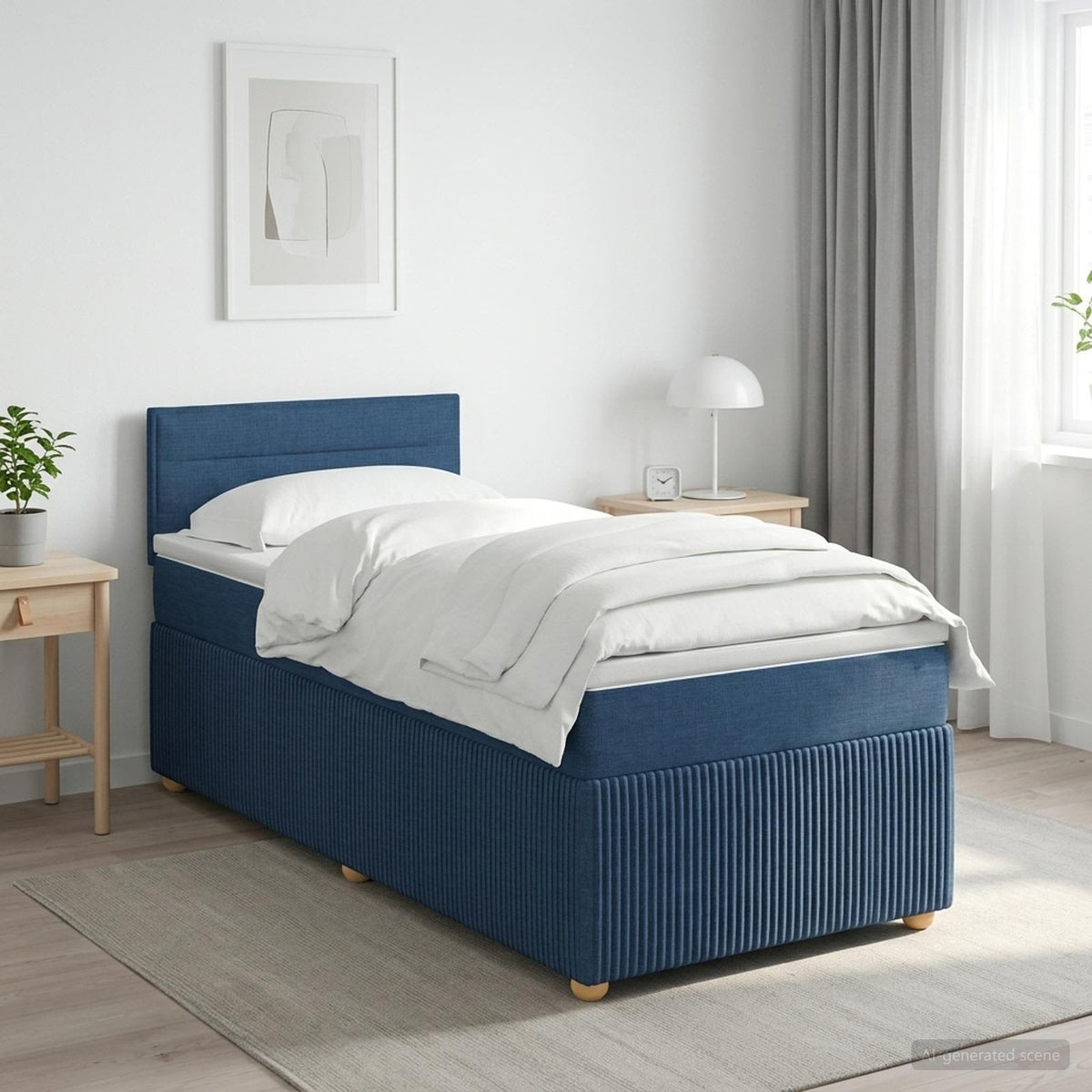 Κρεβάτι box spring με στρώμα Μπλε 80 x 200 cm Ύφασμα - Pakobazaar