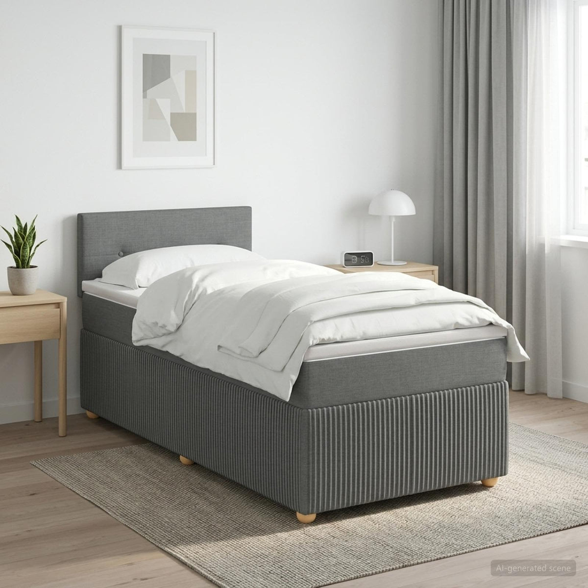 Κρεβάτι box spring με στρώμα Σκούρο Γκρι 90 x 190 cm Ύφασμα