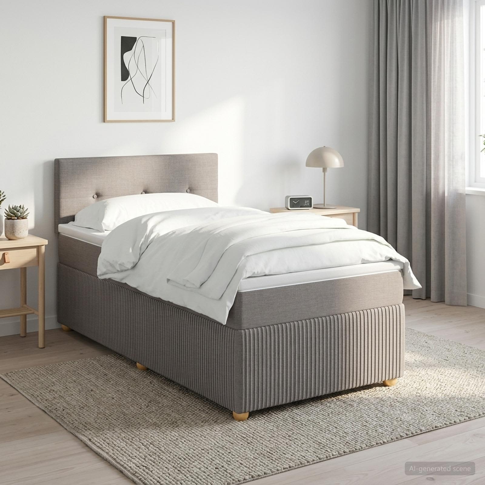Κρεβάτι box spring με στρώμα Taupe 80 x 200 cm Ύφασμα - Pakobazaar
