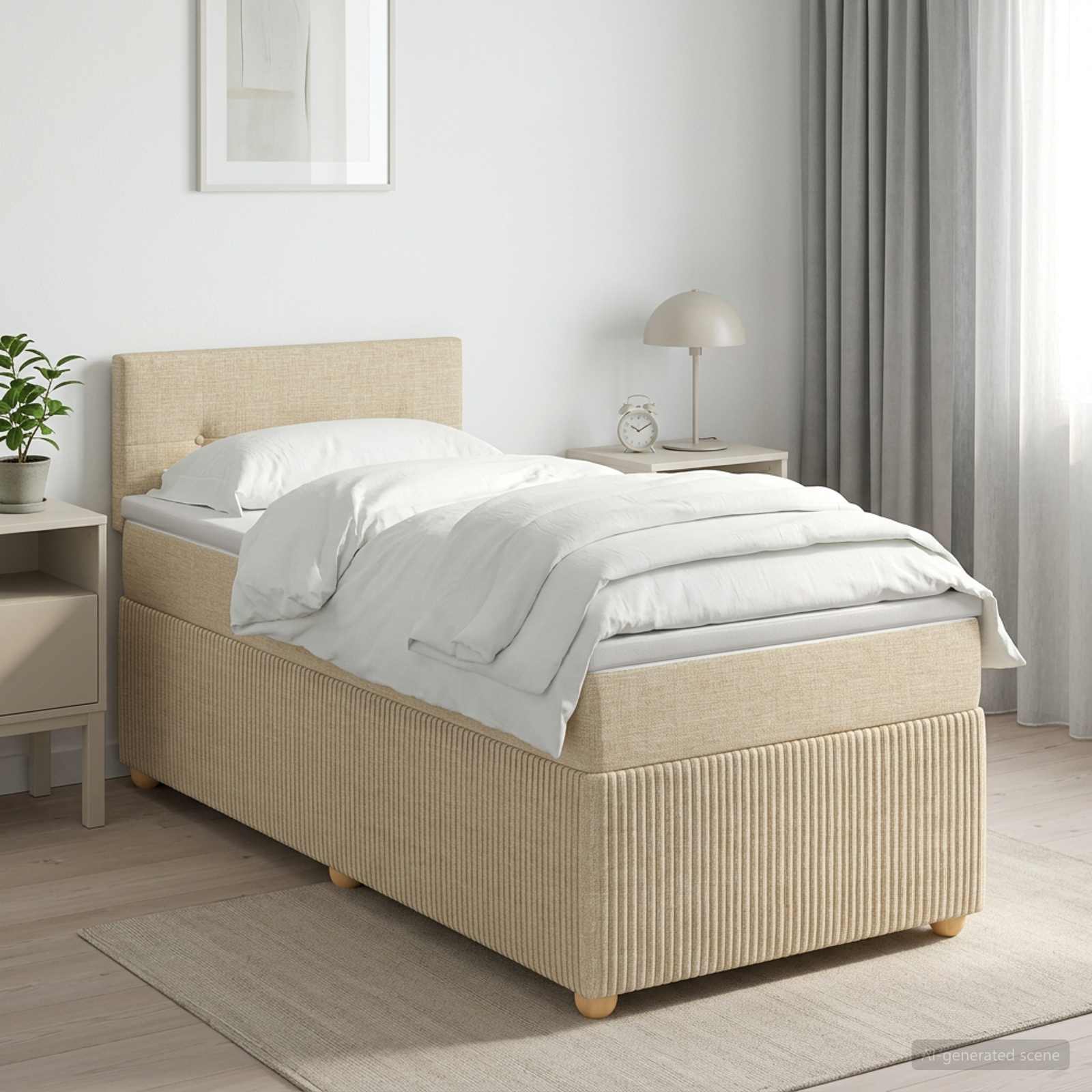 Κρεβάτι box spring με στρώμα Κρεμ 90 x 190 cm Ύφασμα - Pakobazaar