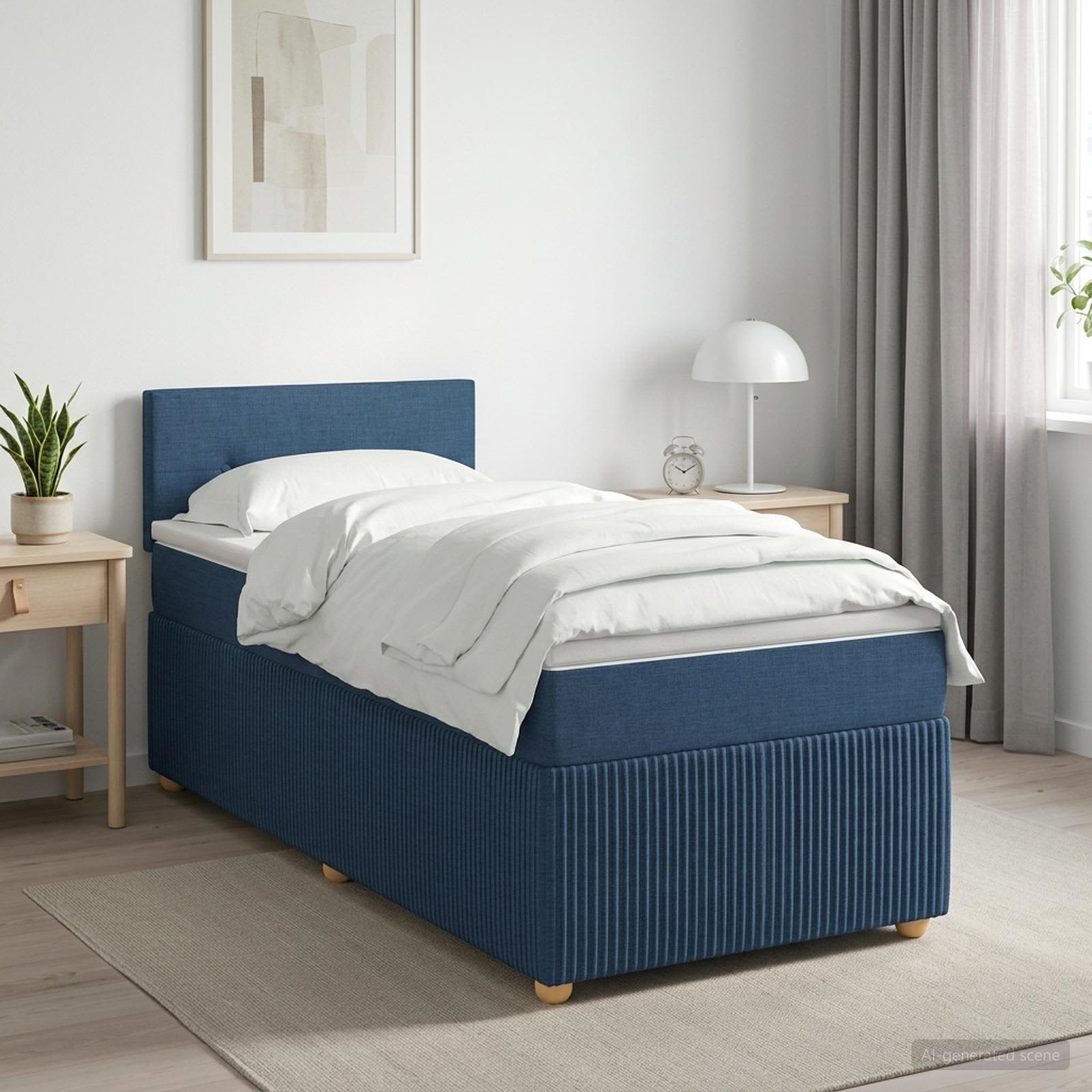 Κρεβάτι box spring με στρώμα Μπλε 80 x 200 cm Ύφασμα - Pakobazaar