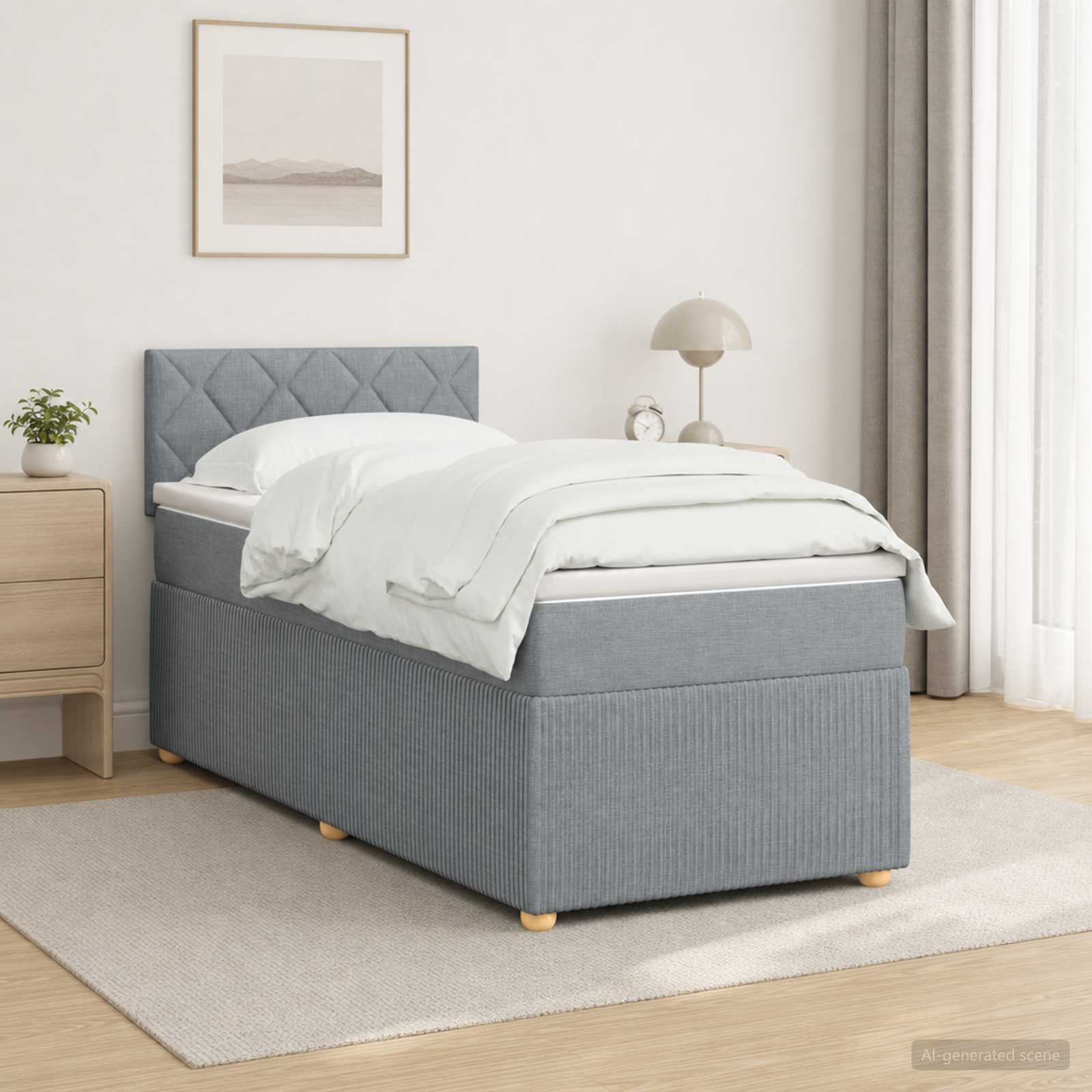 Κρεβάτι box spring με στρώμα Ανοιχτό γκρι 100 x 200 cm Ύφασμα - Pakobazaar