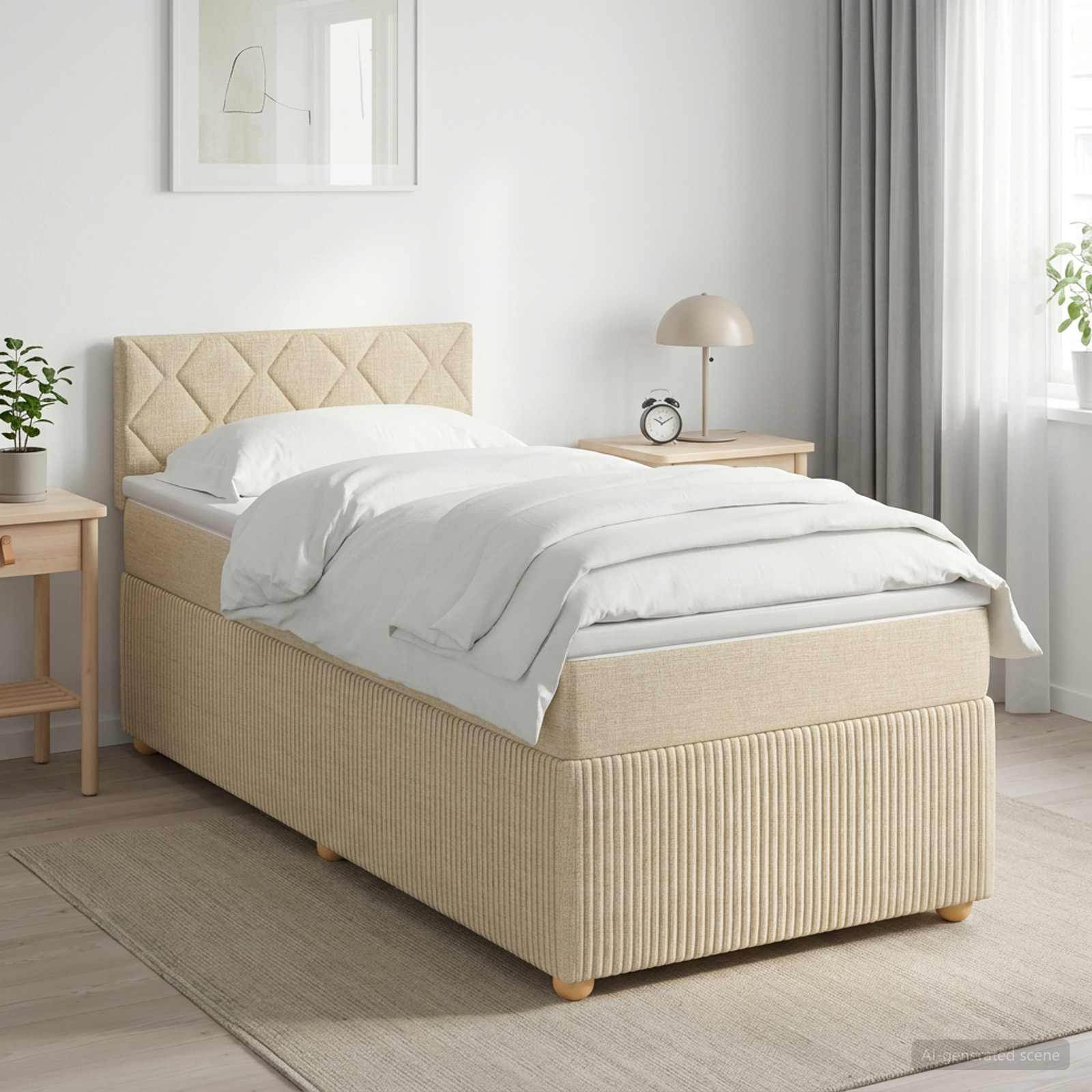 Κρεβάτι box spring με στρώμα Κρεμ 100 x 200 cm Ύφασμα - Pakobazaar