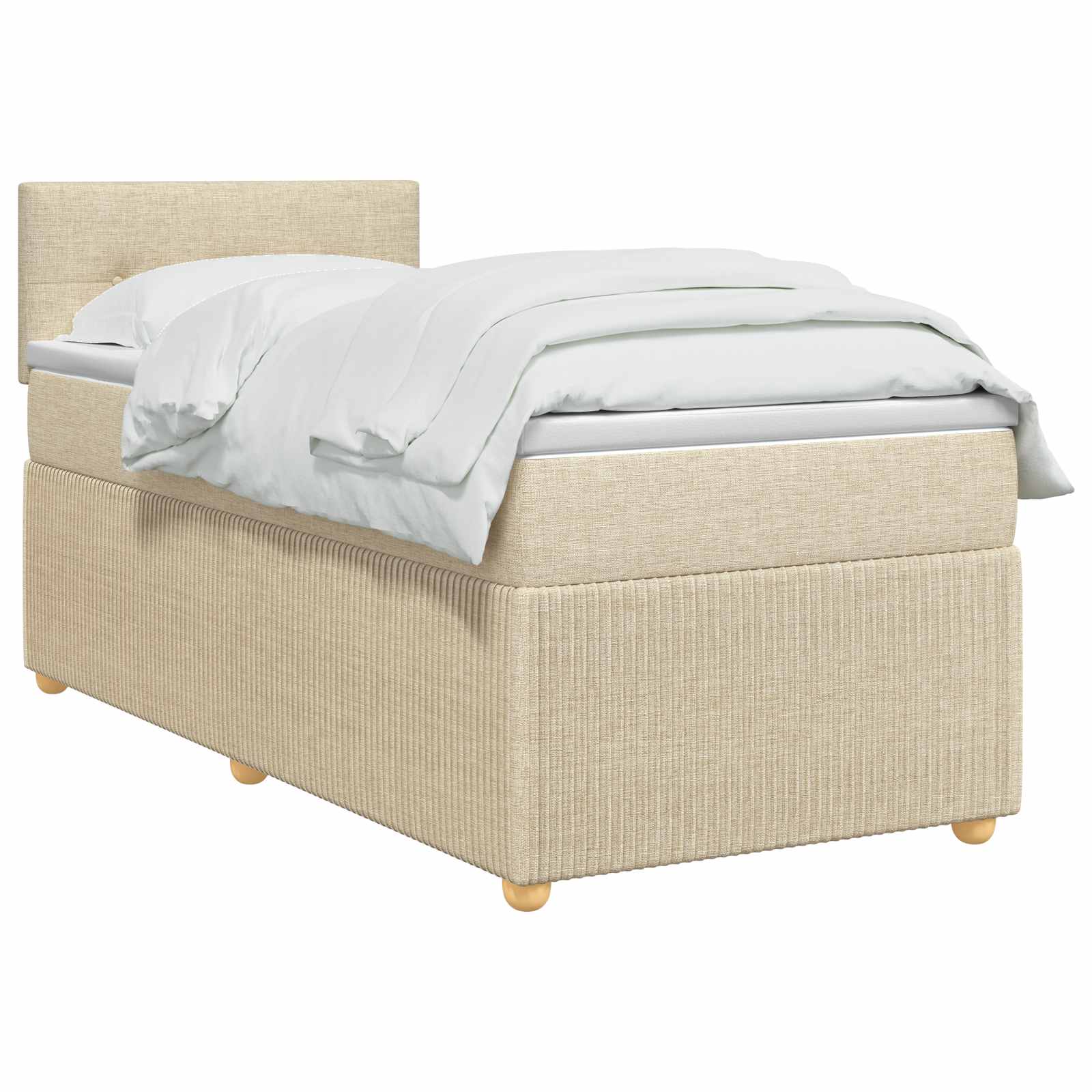 Κρεβάτι box spring με στρώμα Κρεμ 90 x 190 cm Ύφασμα - Pakobazaar