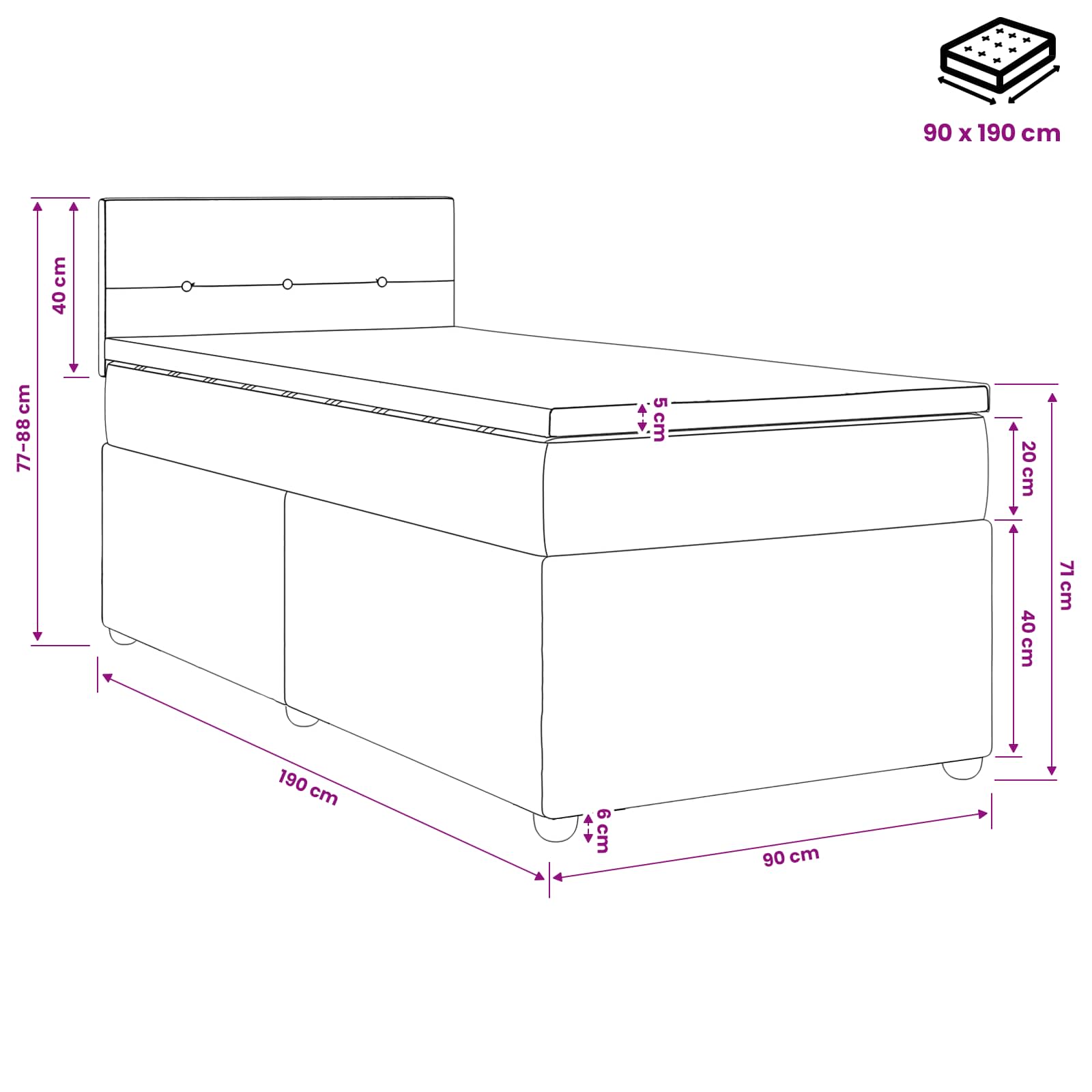 Κρεβάτι box spring με στρώμα Κρεμ 90 x 190 cm Ύφασμα - Pakobazaar