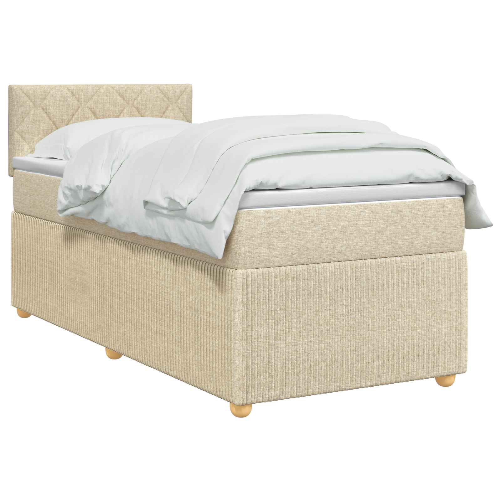 Κρεβάτι box spring με στρώμα Κρεμ 100 x 200 cm Ύφασμα - Pakobazaar
