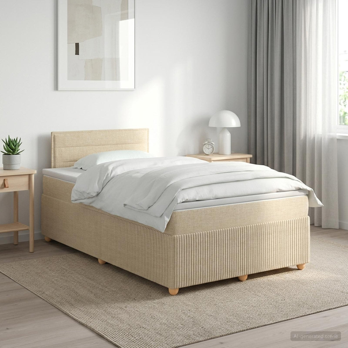 Κρεβάτι box spring με στρώμα Κρεμ 120 x 200 cm Ύφασμα - Pakobazaar