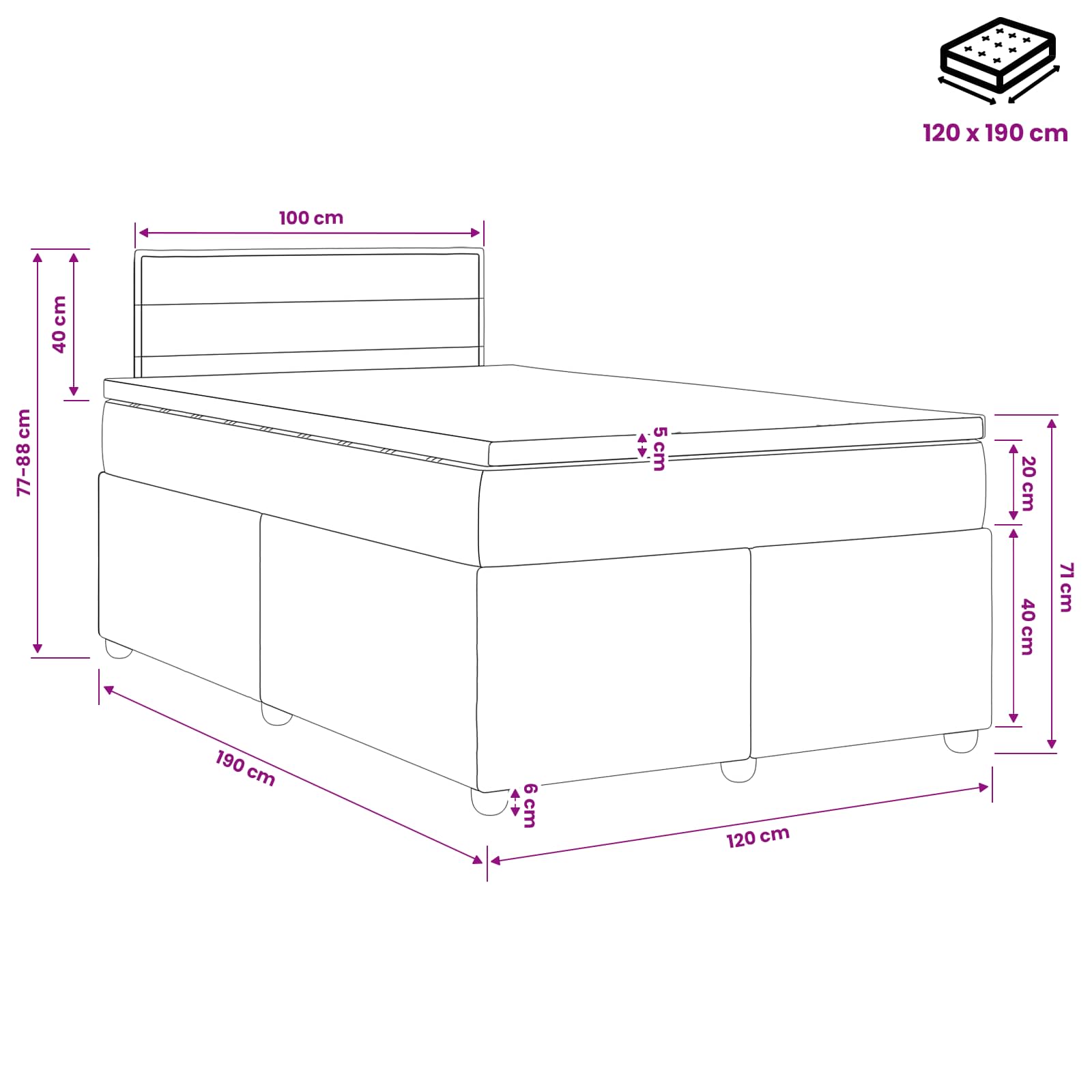Κρεβάτι box spring με στρώμα Μπλε 120 x 190 cm Ύφασμα - Pakobazaar