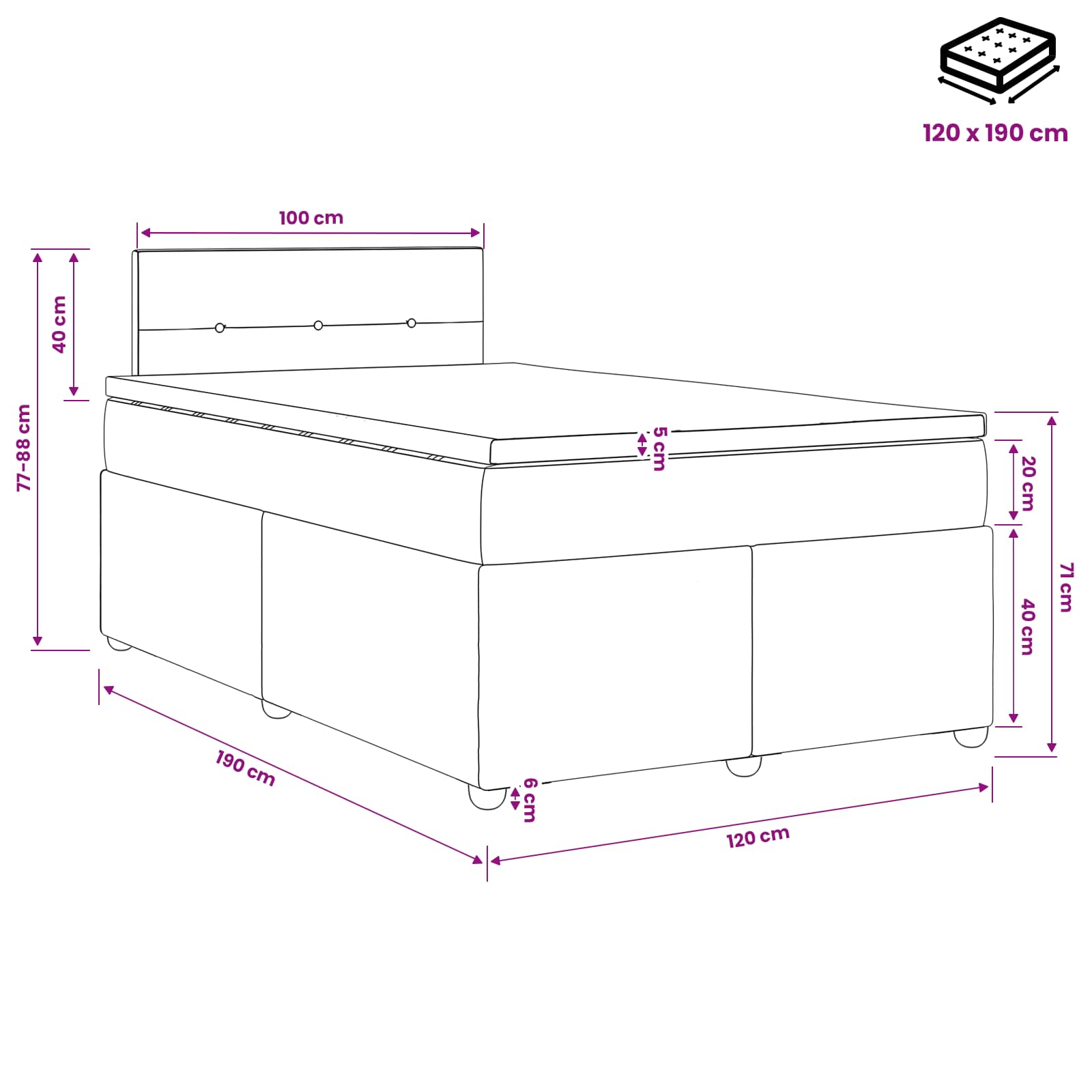 Κρεβάτι box spring με στρώμα Ανοιχτό γκρι 120 x 190 cm Ύφασμα - Pakobazaar