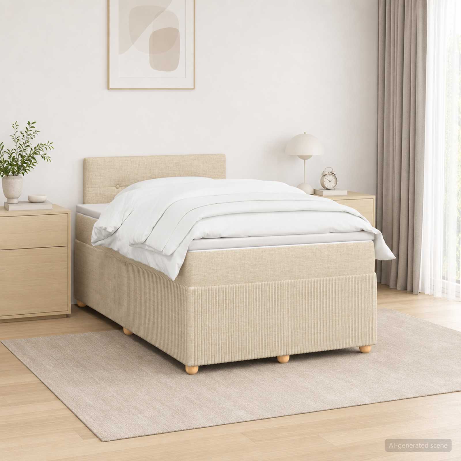 Κρεβάτι box spring με στρώμα Κρεμ 120 x 190 cm Ύφασμα - Pakobazaar
