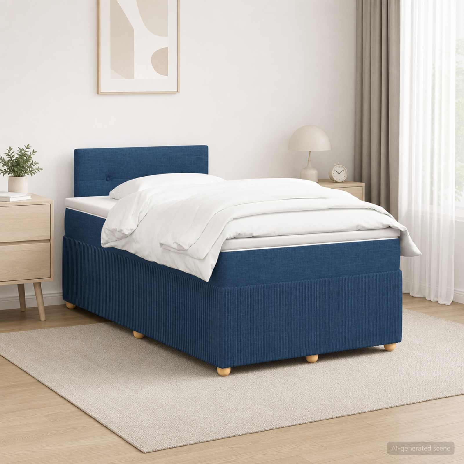 Κρεβάτι box spring με στρώμα Μπλε 120 x 200 cm Ύφασμα