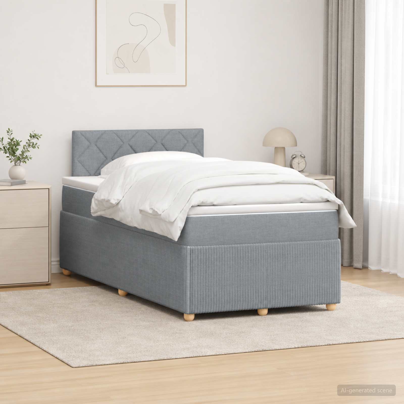 Κρεβάτι box spring με στρώμα Ανοιχτό γκρι 120 x 190 cm Ύφασμα - Pakobazaar