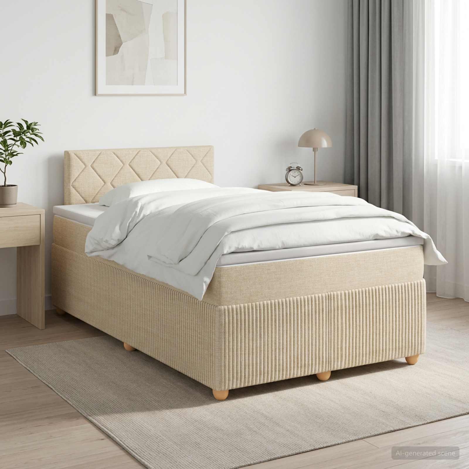 Κρεβάτι box spring με στρώμα Κρεμ 120 x 190 cm Ύφασμα - Pakobazaar